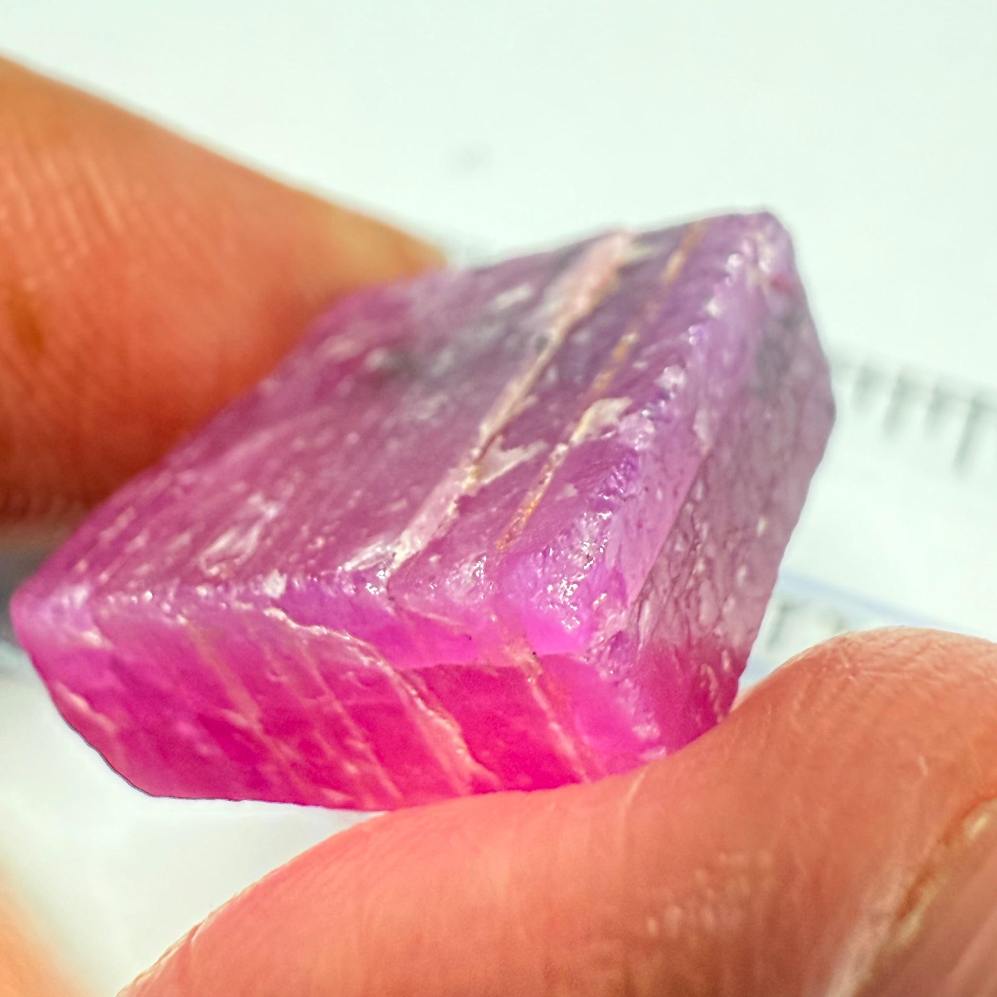 Ruby Crystal, Untreated Unheated, Tanzania, cleavage plane, formed like this, a dab of oil will remove the white dryness on the skin, Translucent, 40.19ct