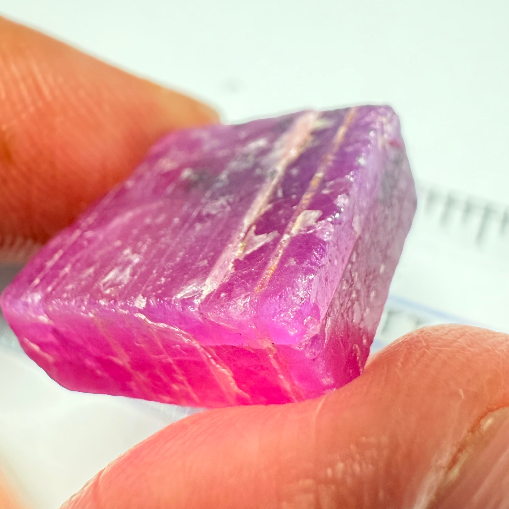 Ruby Crystal, Untreated Unheated, Tanzania, cleavage plane, formed like this, a dab of oil will remove the white dryness on the skin, Translucent, 40.19ct