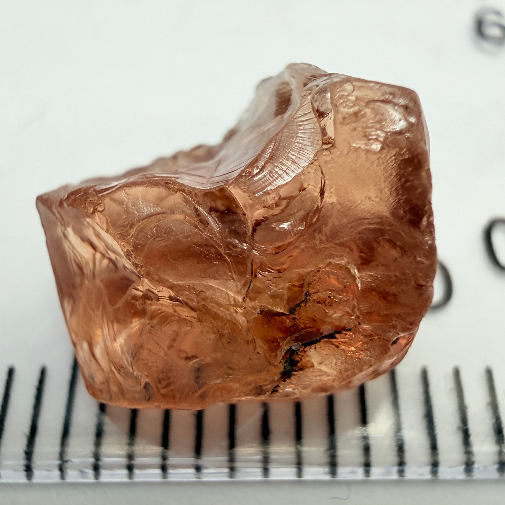 Peach Malaya Garnet, 5.97ct, vvs-if with slight crack on skin, challenging shape, Unheated Untreated, Umba Valley Tanzania