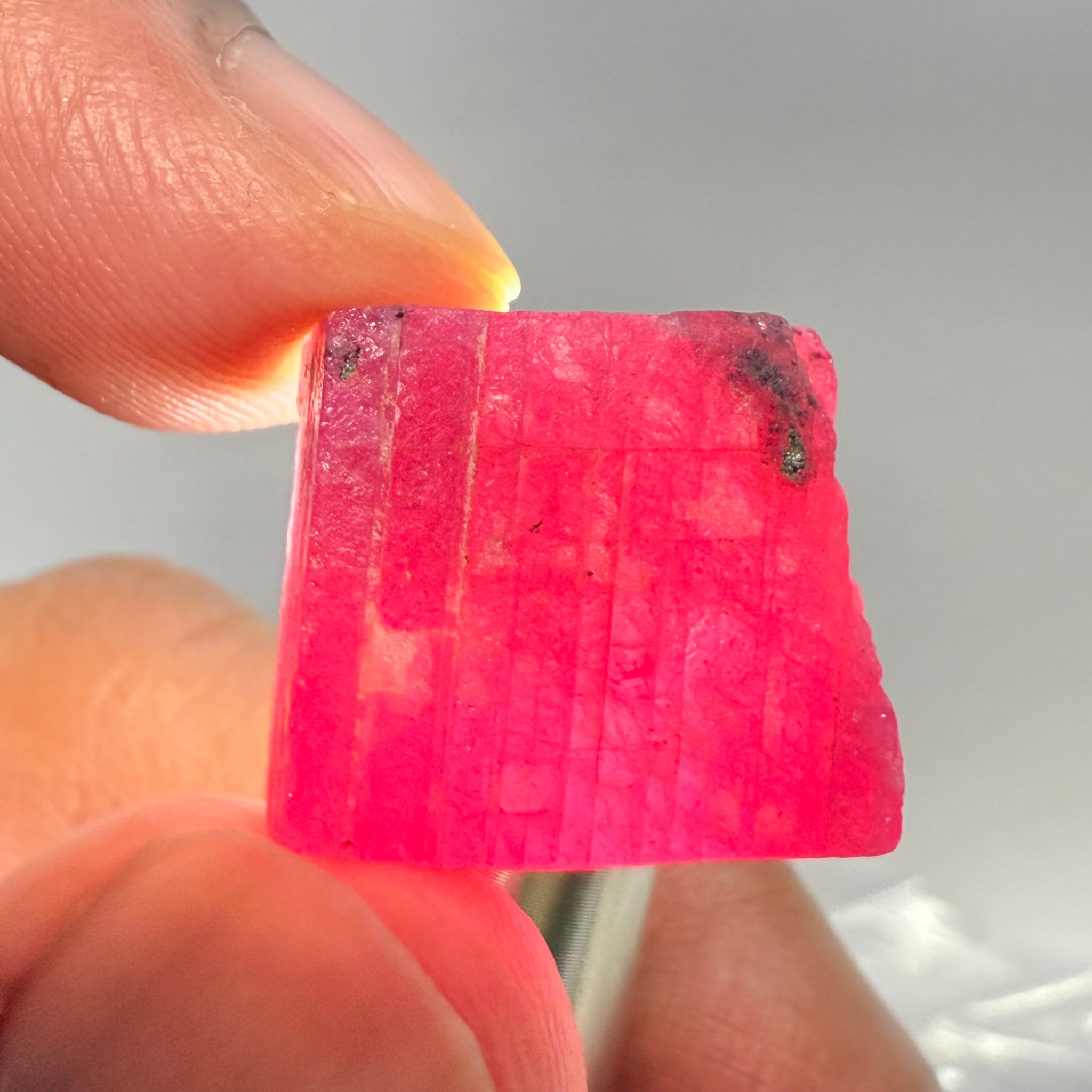 Ruby Crystal, Untreated Unheated, Tanzania, cleavage plane, formed like this, a dab of oil will remove the white dryness on the skin, Translucent, 40.19ct