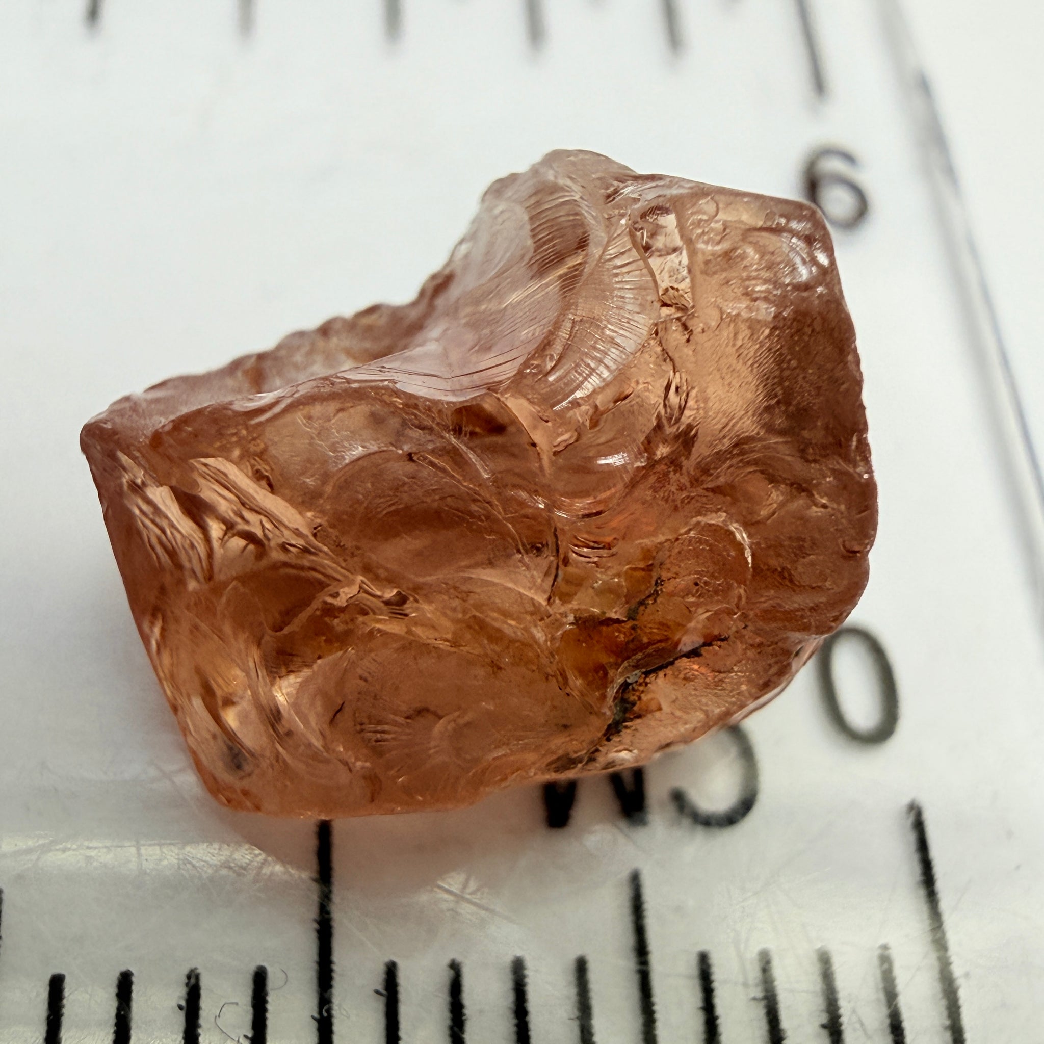 Peach Malaya Garnet, 5.97ct, vvs-if with slight crack on skin, challenging shape, Unheated Untreated, Umba Valley Tanzania