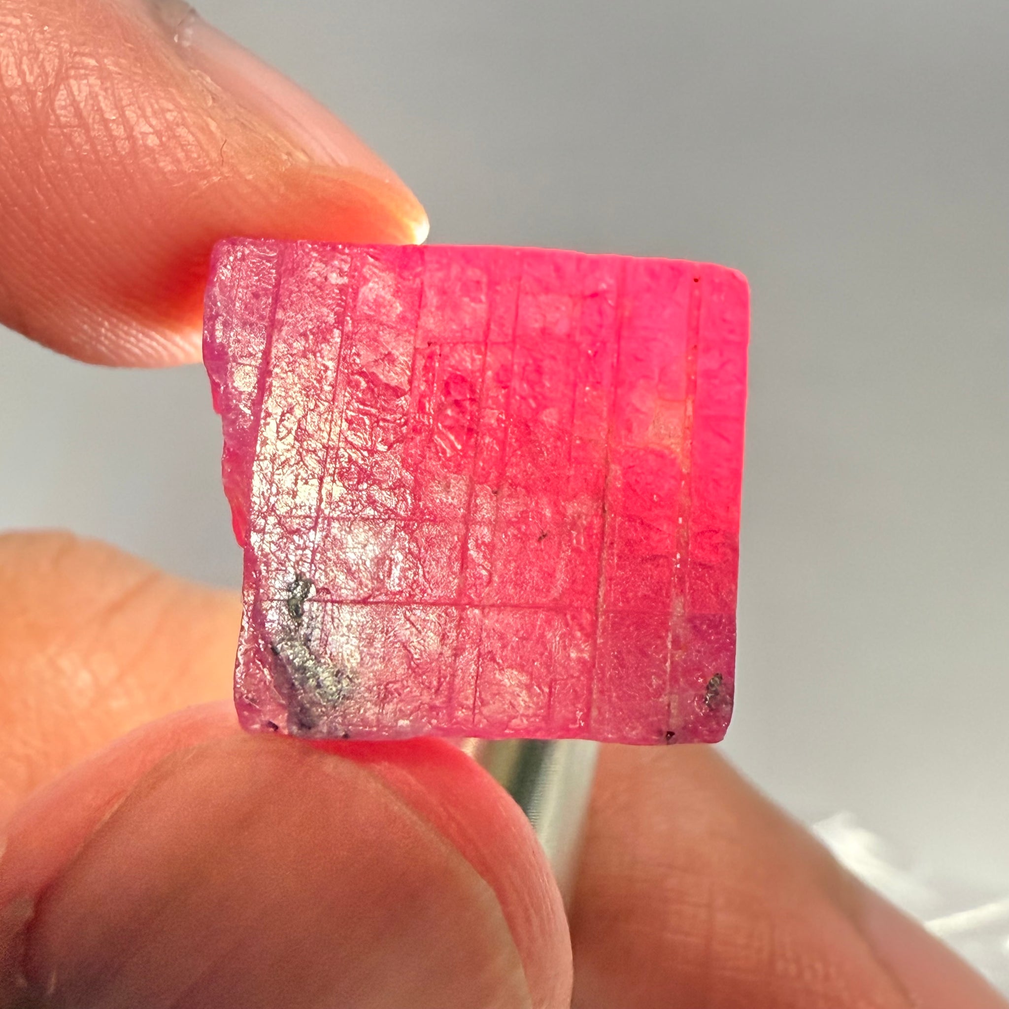 Ruby Crystal, Untreated Unheated, Tanzania, cleavage plane, formed like this, a dab of oil will remove the white dryness on the skin, Translucent, 40.19ct