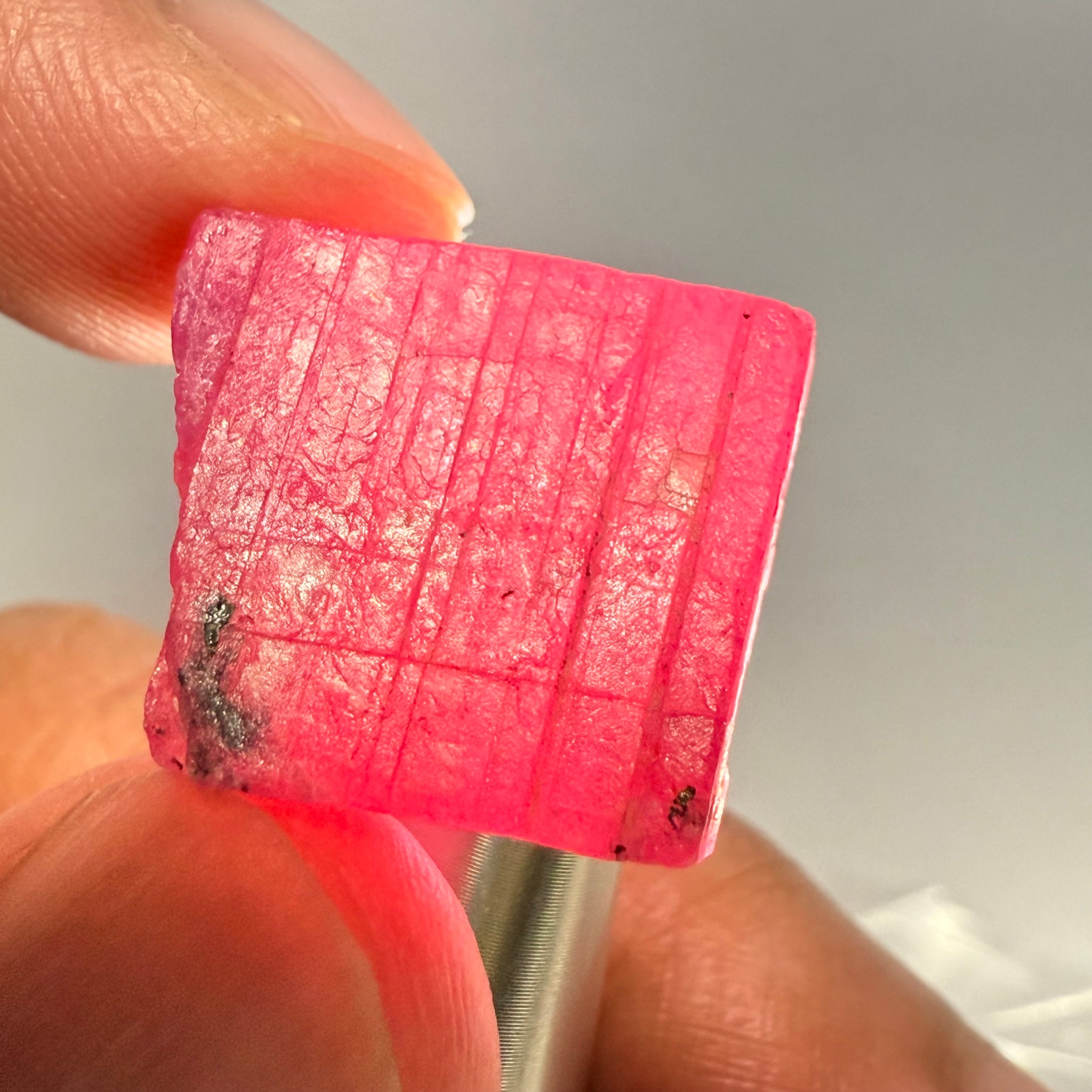 Ruby Crystal, Untreated Unheated, Tanzania, cleavage plane, formed like this, a dab of oil will remove the white dryness on the skin, Translucent, 40.19ct