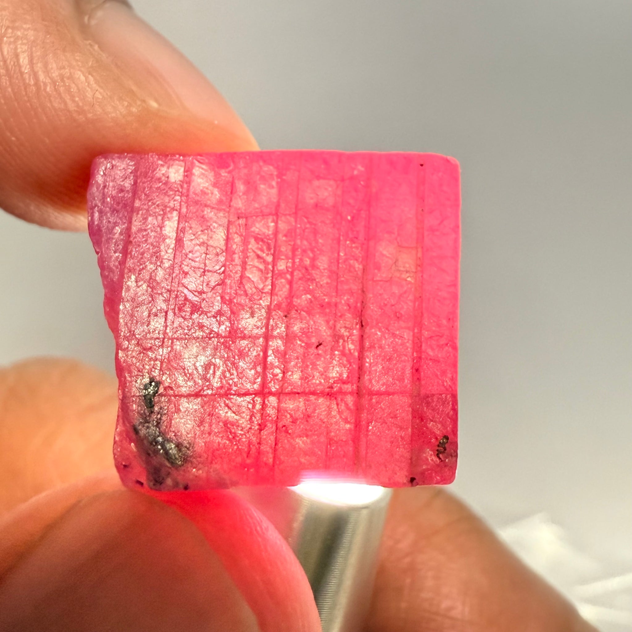 Ruby Crystal, Untreated Unheated, Tanzania, cleavage plane, formed like this, a dab of oil will remove the white dryness on the skin, Translucent, 40.19ct