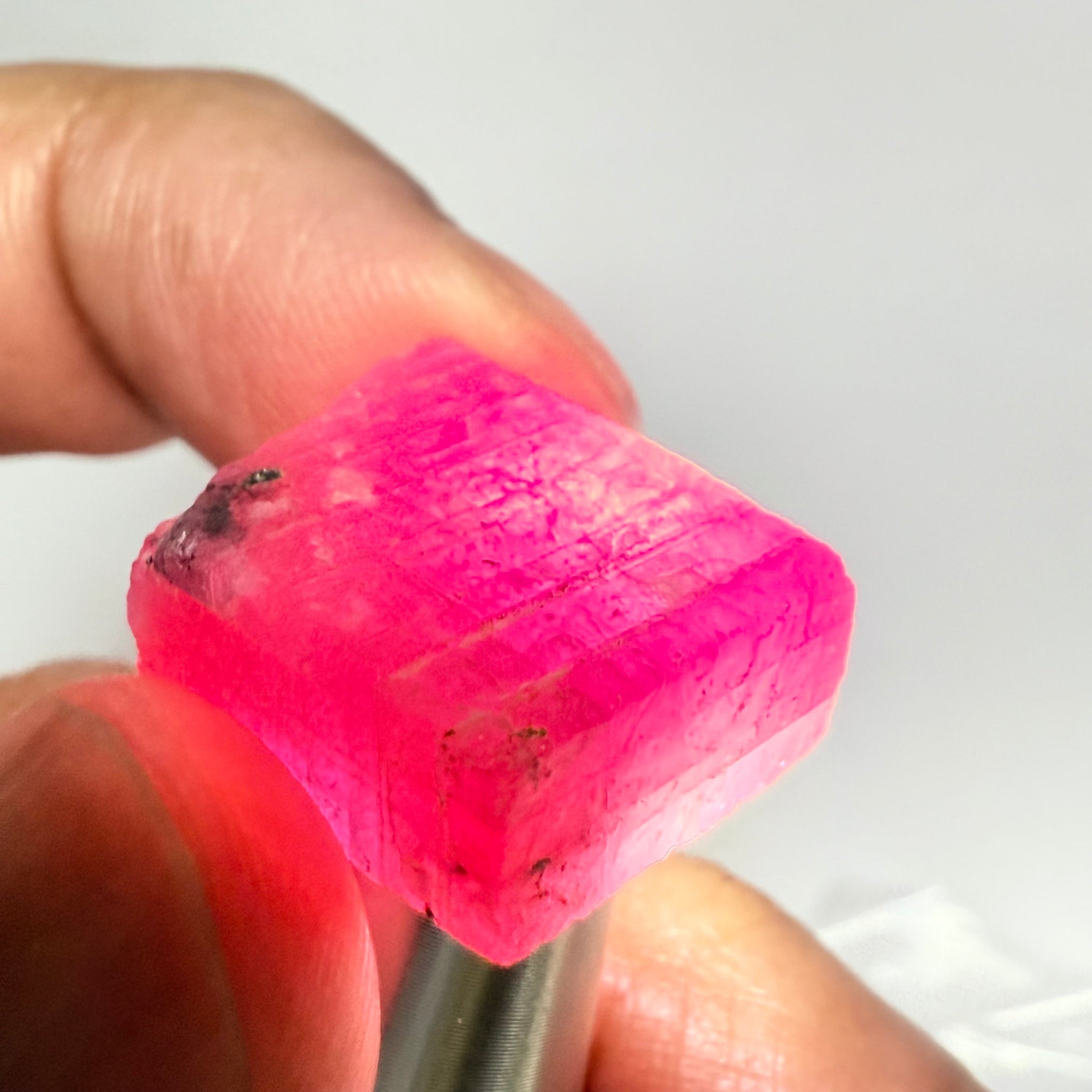Ruby Crystal, Untreated Unheated, Tanzania, cleavage plane, formed like this, a dab of oil will remove the white dryness on the skin, Translucent, 40.19ct