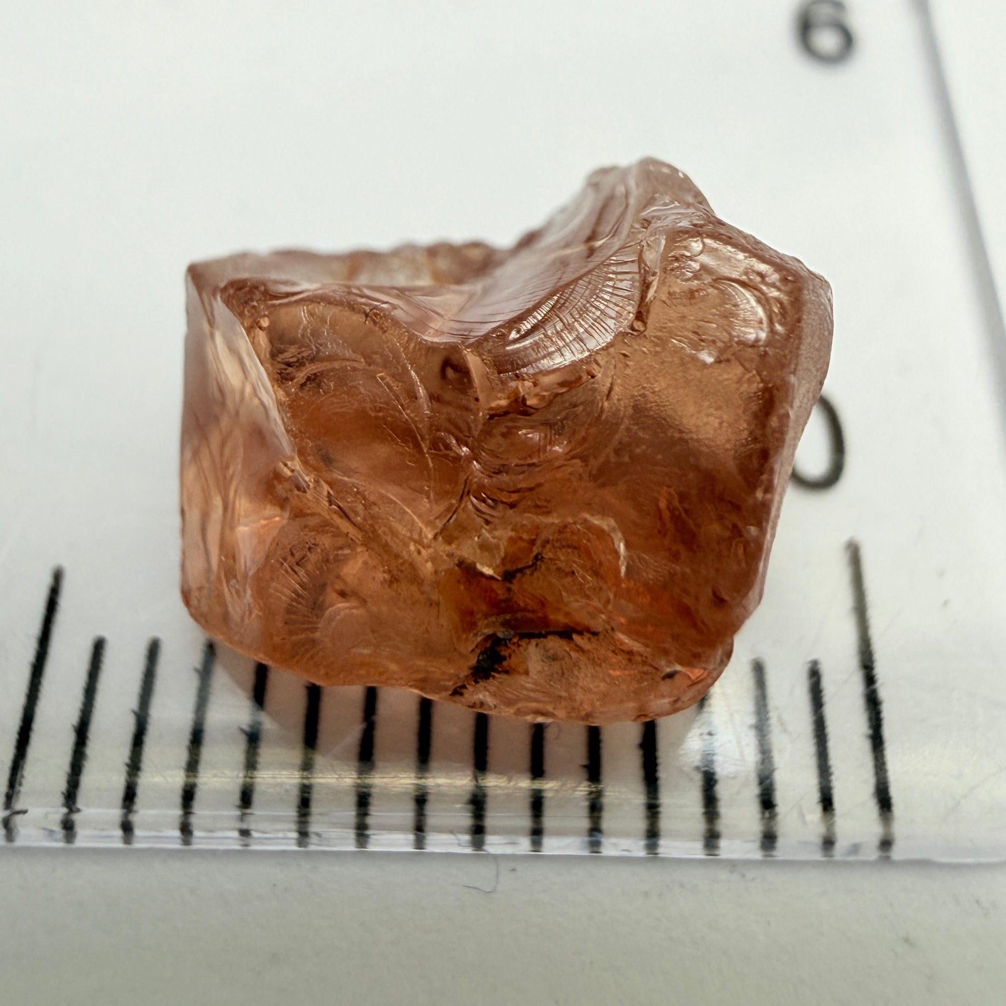 Peach Malaya Garnet, 5.97ct, vvs-if with slight crack on skin, challenging shape, Unheated Untreated, Umba Valley Tanzania