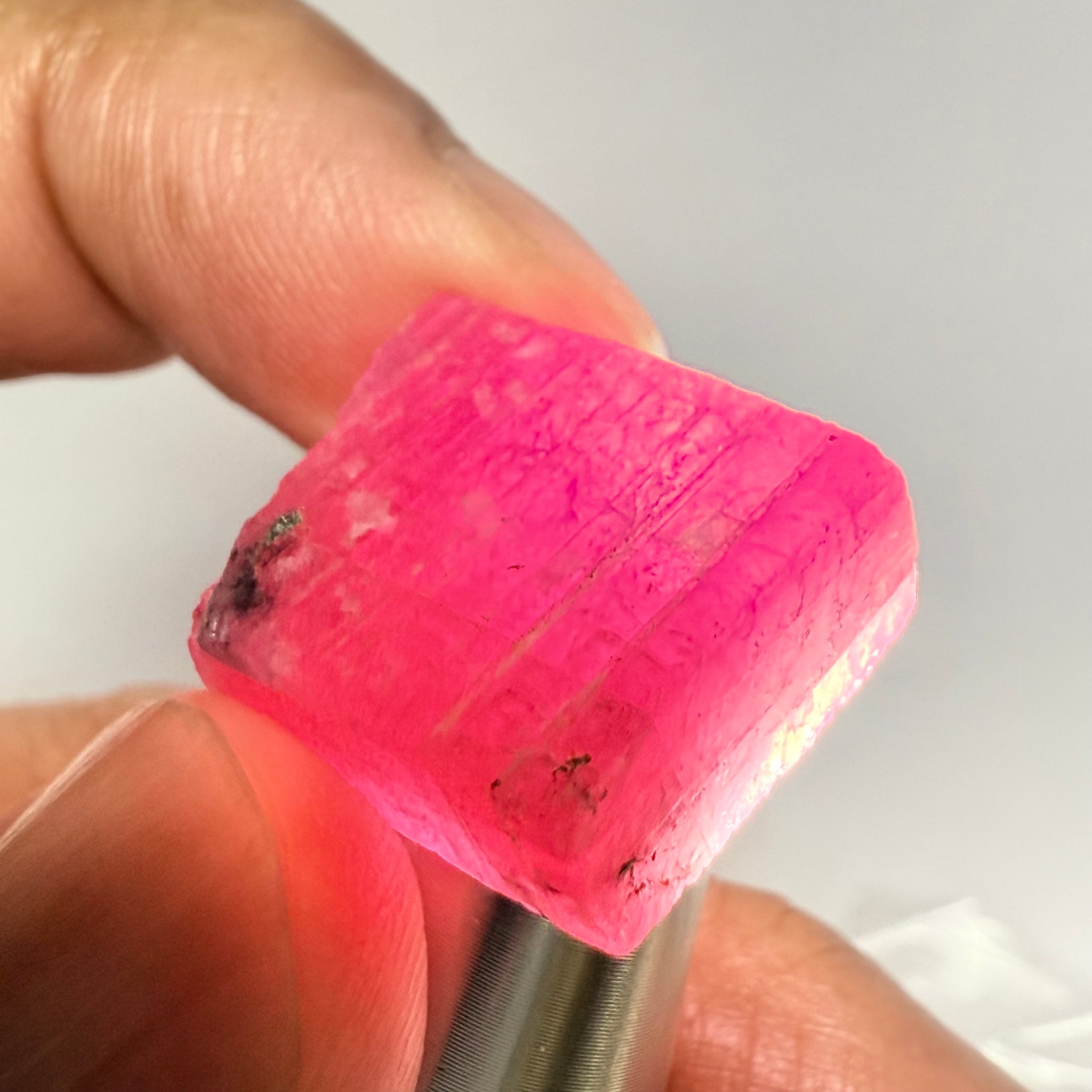 Ruby Crystal, Untreated Unheated, Tanzania, cleavage plane, formed like this, a dab of oil will remove the white dryness on the skin, Translucent, 40.19ct