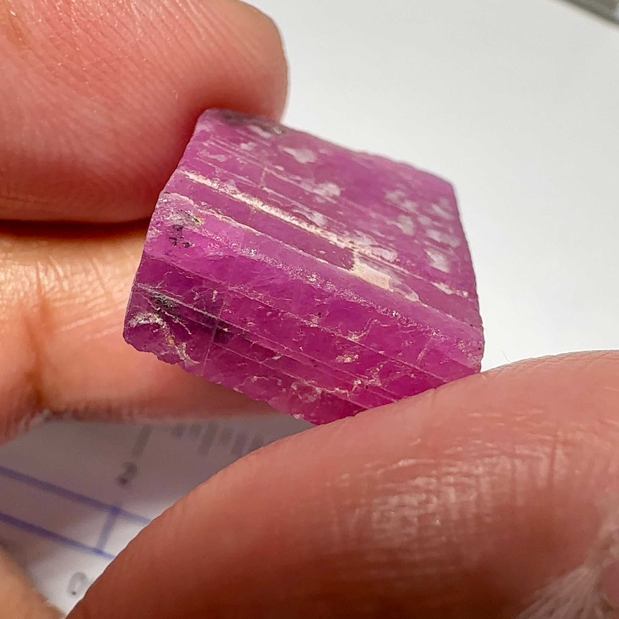 Ruby Crystal, Untreated Unheated, Tanzania, cleavage plane, formed like this, a dab of oil will remove the white dryness on the skin, Translucent, 40.19ct