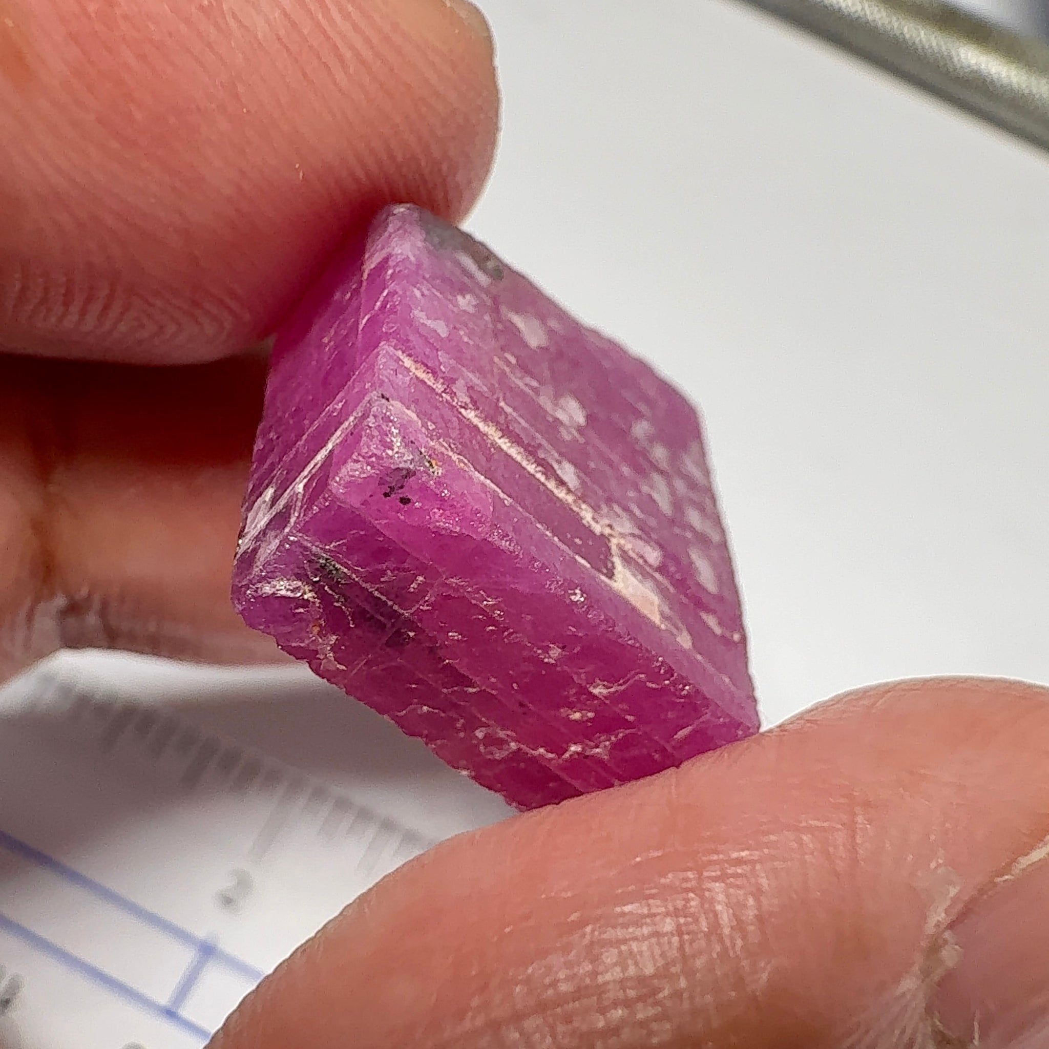 Ruby Crystal, Untreated Unheated, Tanzania, cleavage plane, formed like this, a dab of oil will remove the white dryness on the skin, Translucent, 40.19ct