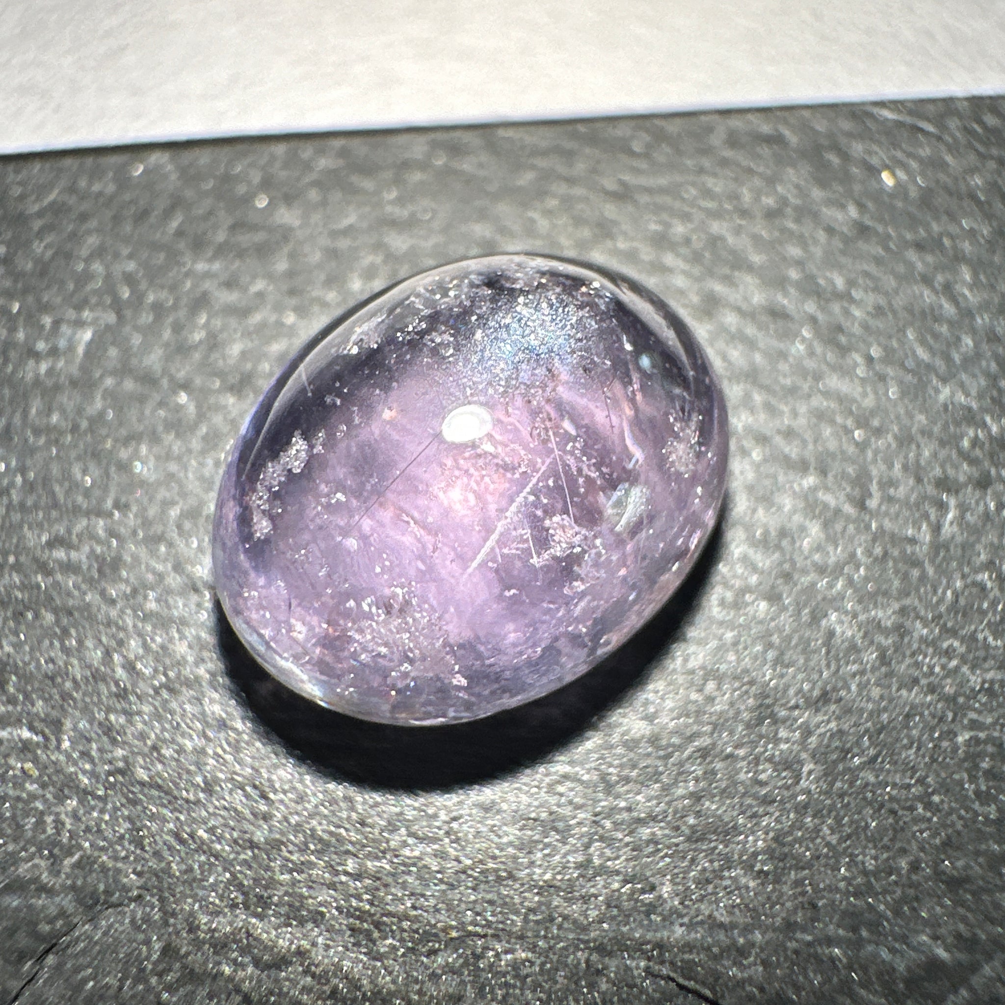 Sapphire Cabochon, 3.49ct, Umba Valley, Tanzania. Untreated Unheated. Yes that's a moving spot caused by silk positioning!
