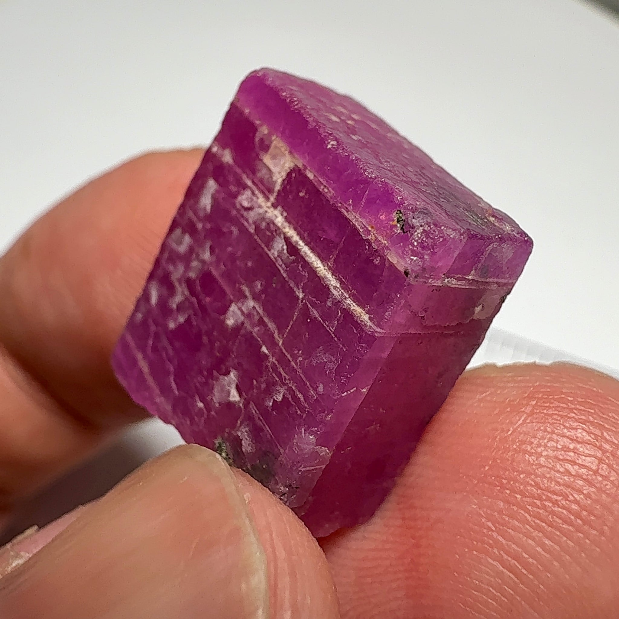 Ruby Crystal, Untreated Unheated, Tanzania, cleavage plane, formed like this, a dab of oil will remove the white dryness on the skin, Translucent, 40.19ct