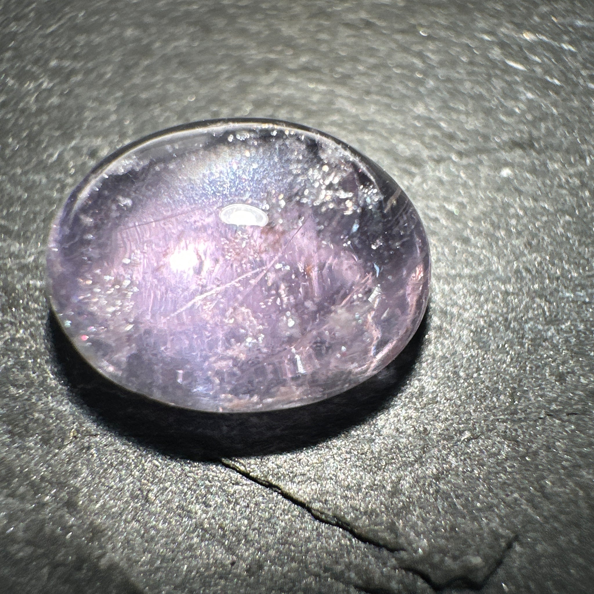 Sapphire Cabochon, 3.49ct, Umba Valley, Tanzania. Untreated Unheated. Yes that's a moving spot caused by silk positioning!