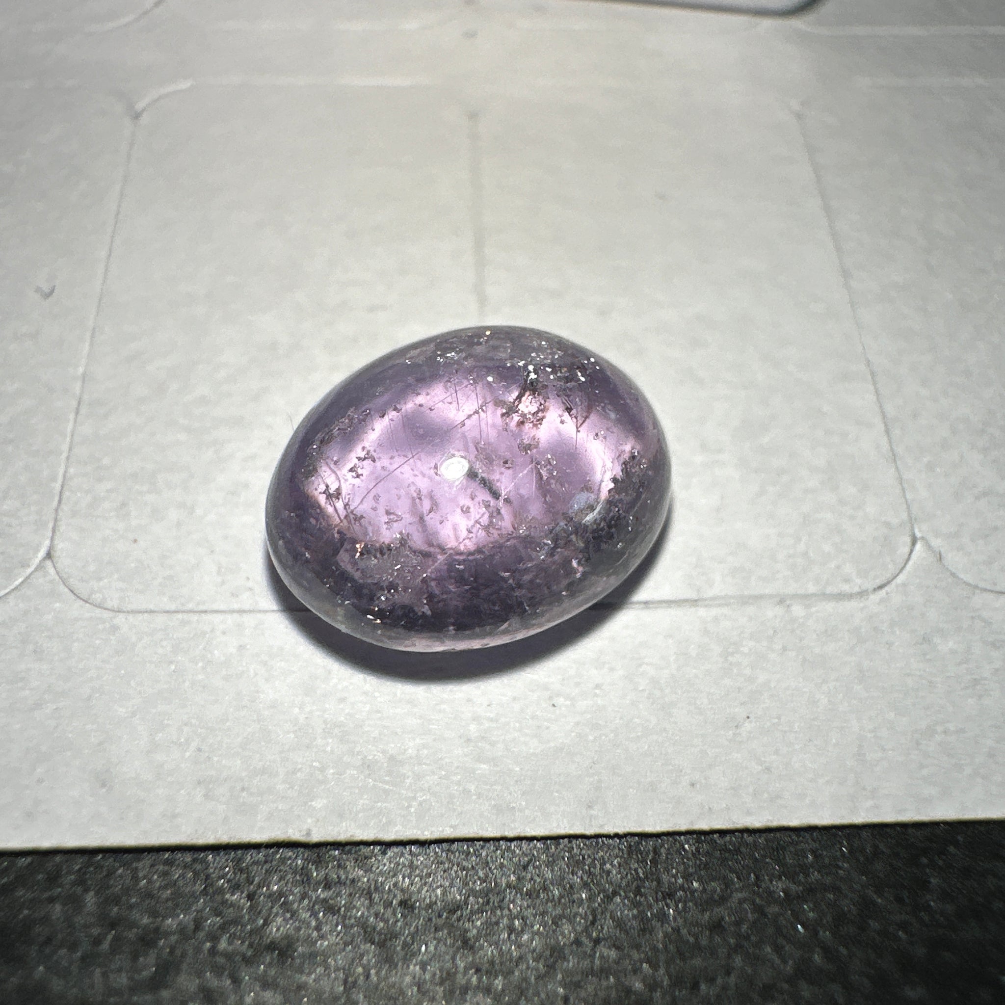 Sapphire Cabochon, 3.49ct, Umba Valley, Tanzania. Untreated Unheated. Yes that's a moving spot caused by silk positioning!