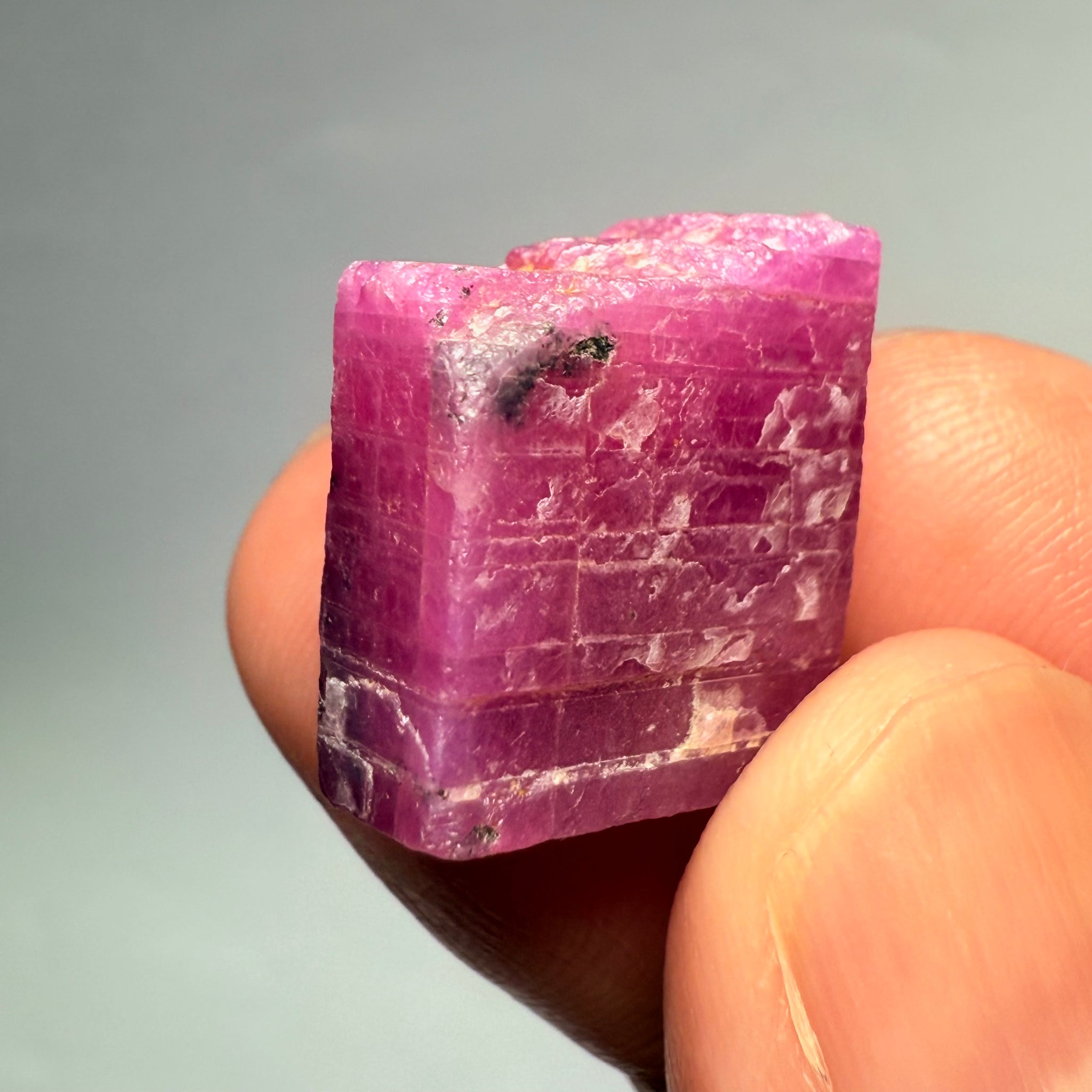 Ruby Crystal, Untreated Unheated, Tanzania, cleavage plane, formed like this, a dab of oil will remove the white dryness on the skin, Translucent, 40.19ct
