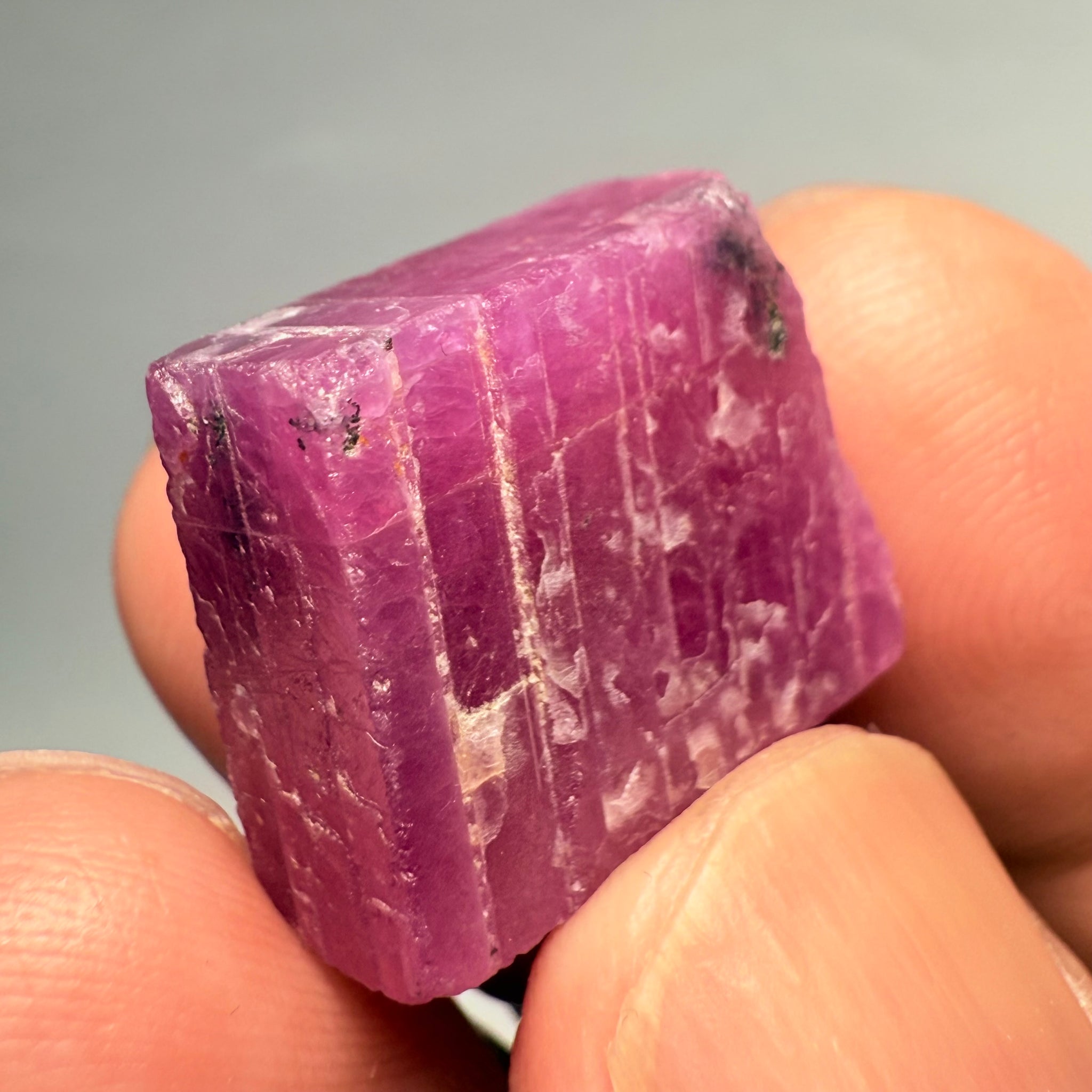 Ruby Crystal, Untreated Unheated, Tanzania, cleavage plane, formed like this, a dab of oil will remove the white dryness on the skin, Translucent, 40.19ct