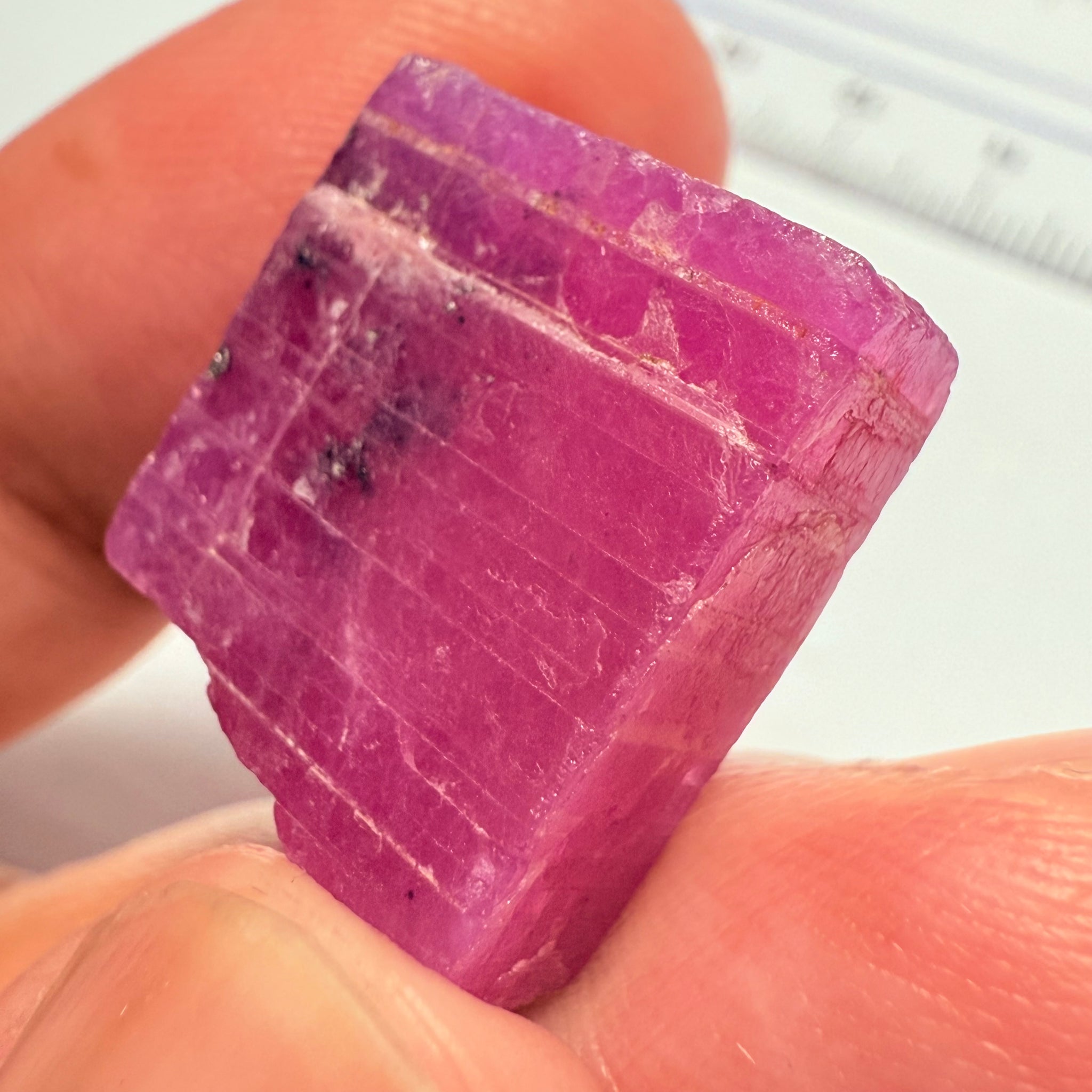 Ruby Crystal, Untreated Unheated, Tanzania, cleavage plane, formed like this, a dab of oil will remove the white dryness on the skin, Translucent, 40.19ct