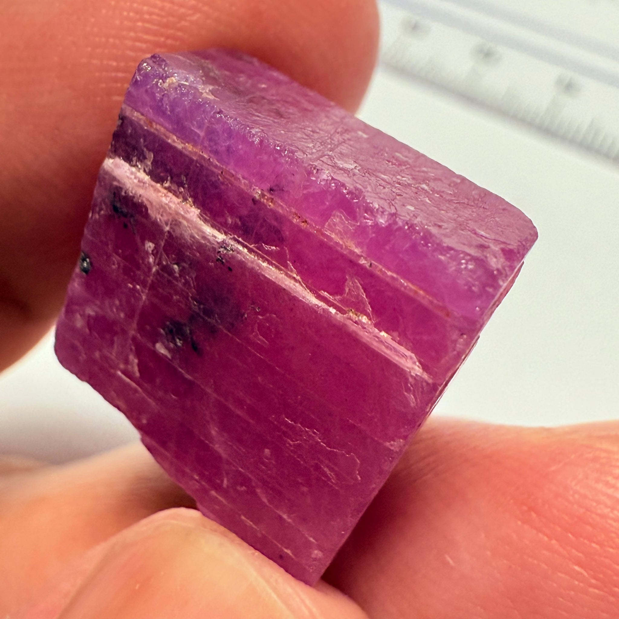 Ruby Crystal, Untreated Unheated, Tanzania, cleavage plane, formed like this, a dab of oil will remove the white dryness on the skin, Translucent, 40.19ct