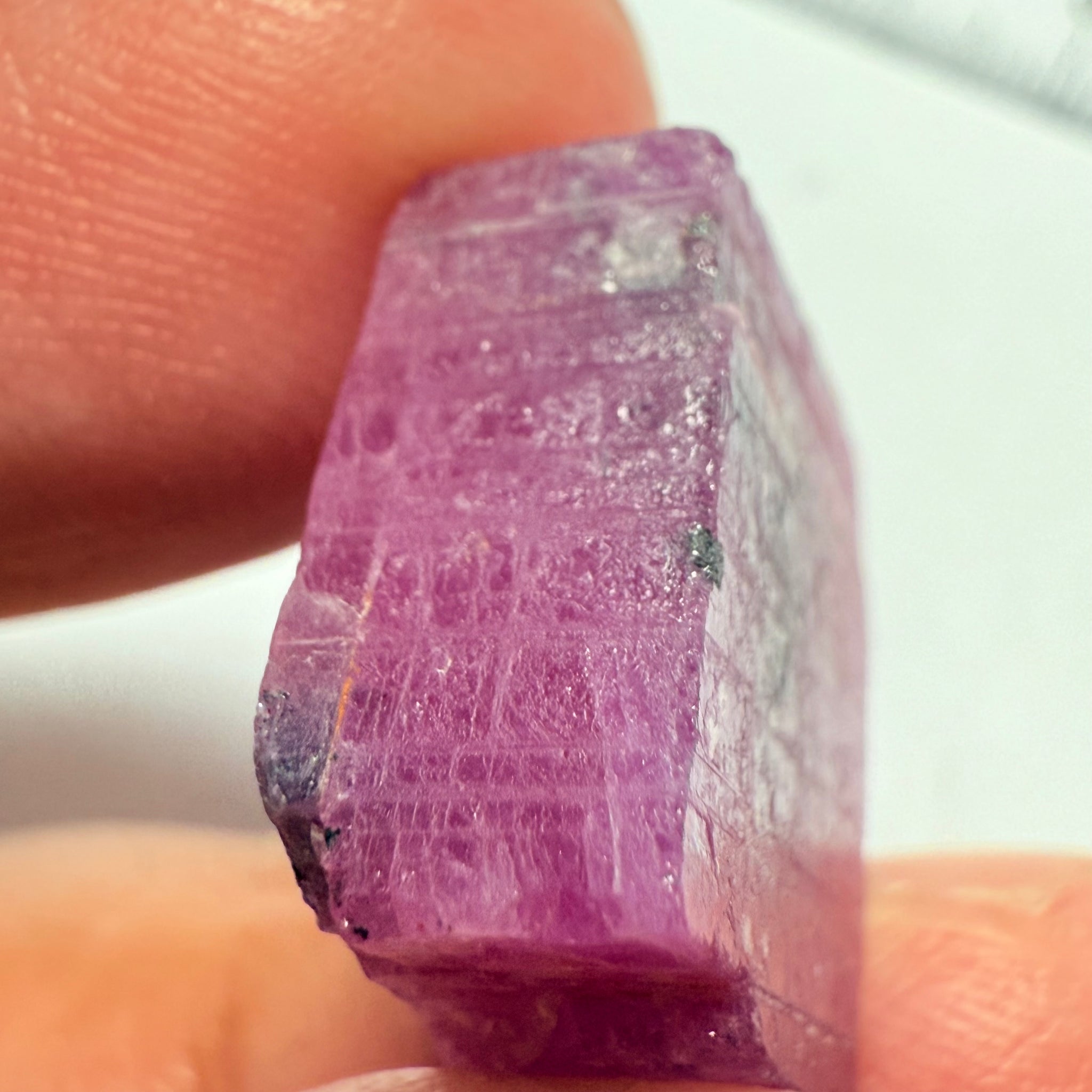 Ruby Crystal, Untreated Unheated, Tanzania, cleavage plane, formed like this, a dab of oil will remove the white dryness on the skin, Translucent, 40.19ct