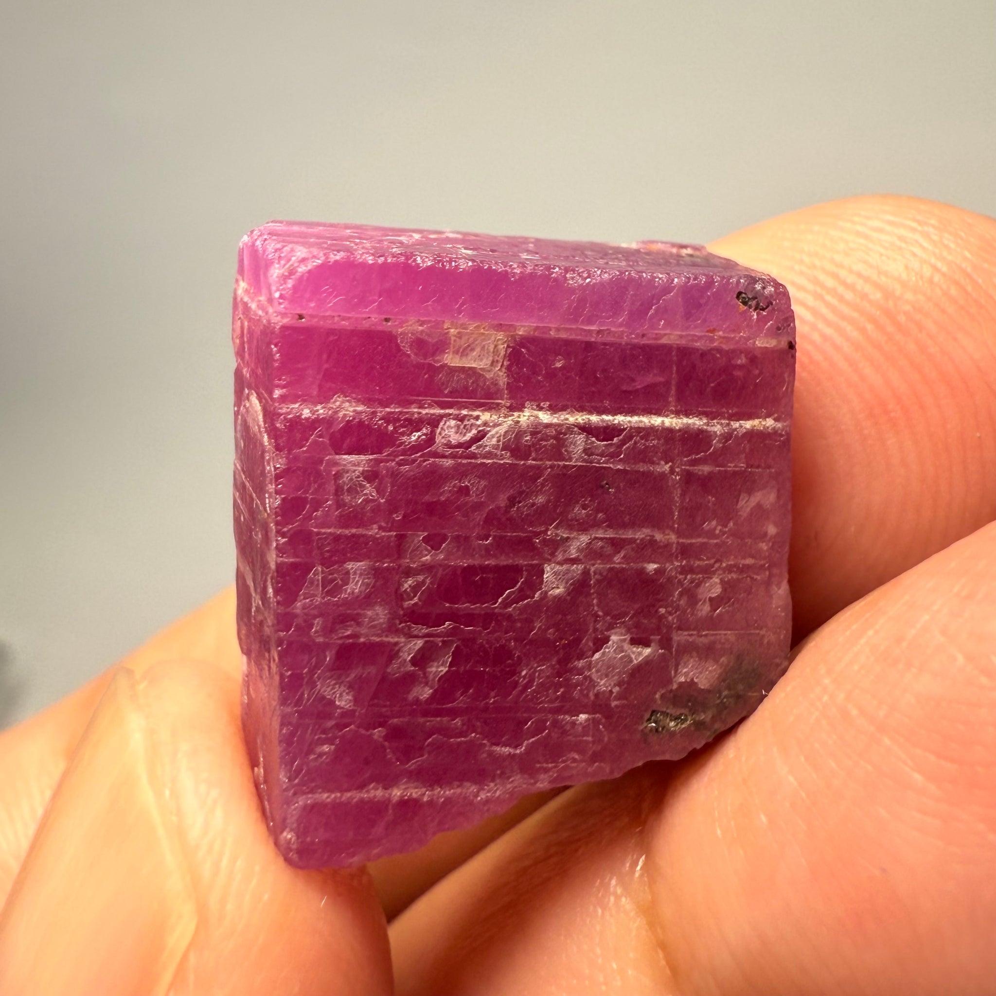 Ruby Crystal, Untreated Unheated, Tanzania, cleavage plane, formed like this, a dab of oil will remove the white dryness on the skin, Translucent, 40.19ct