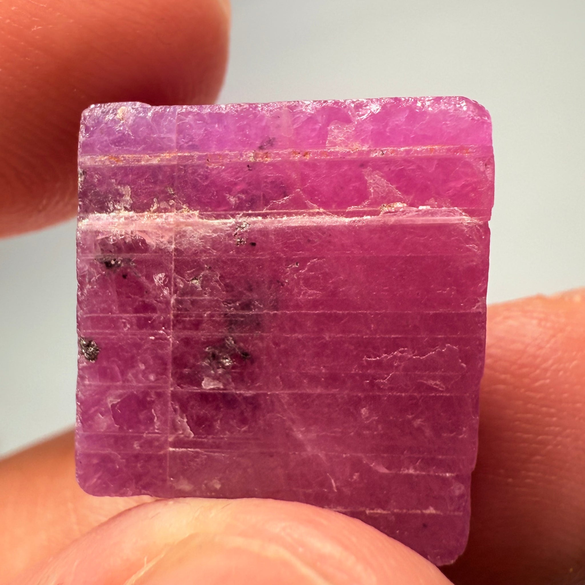 Ruby Crystal, Untreated Unheated, Tanzania, cleavage plane, formed like this, a dab of oil will remove the white dryness on the skin, Translucent, 40.19ct