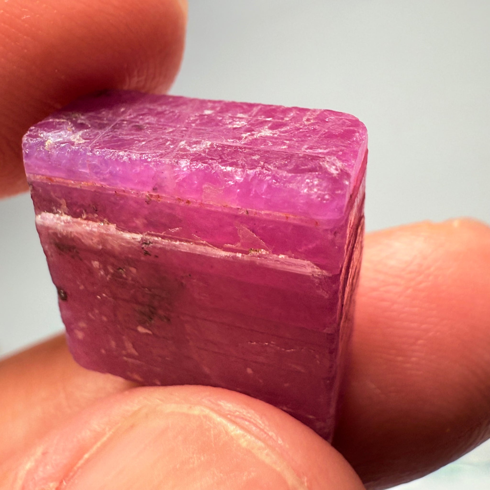 Ruby Crystal, Untreated Unheated, Tanzania, cleavage plane, formed like this, a dab of oil will remove the white dryness on the skin, Translucent, 40.19ct