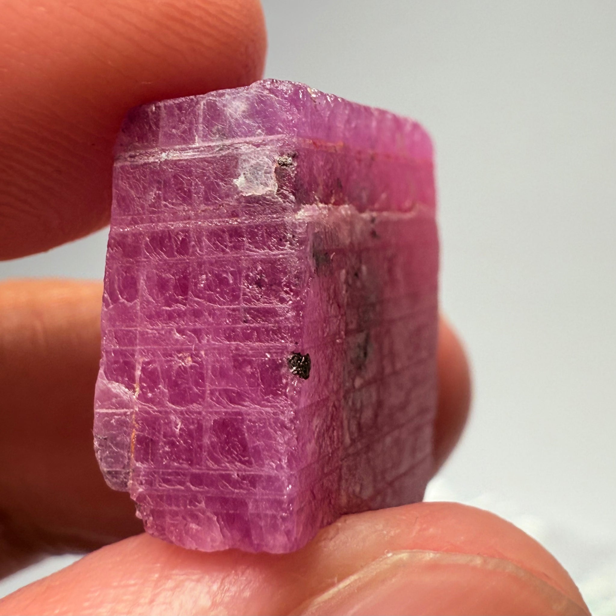 Ruby Crystal, Untreated Unheated, Tanzania, cleavage plane, formed like this, a dab of oil will remove the white dryness on the skin, Translucent, 40.19ct