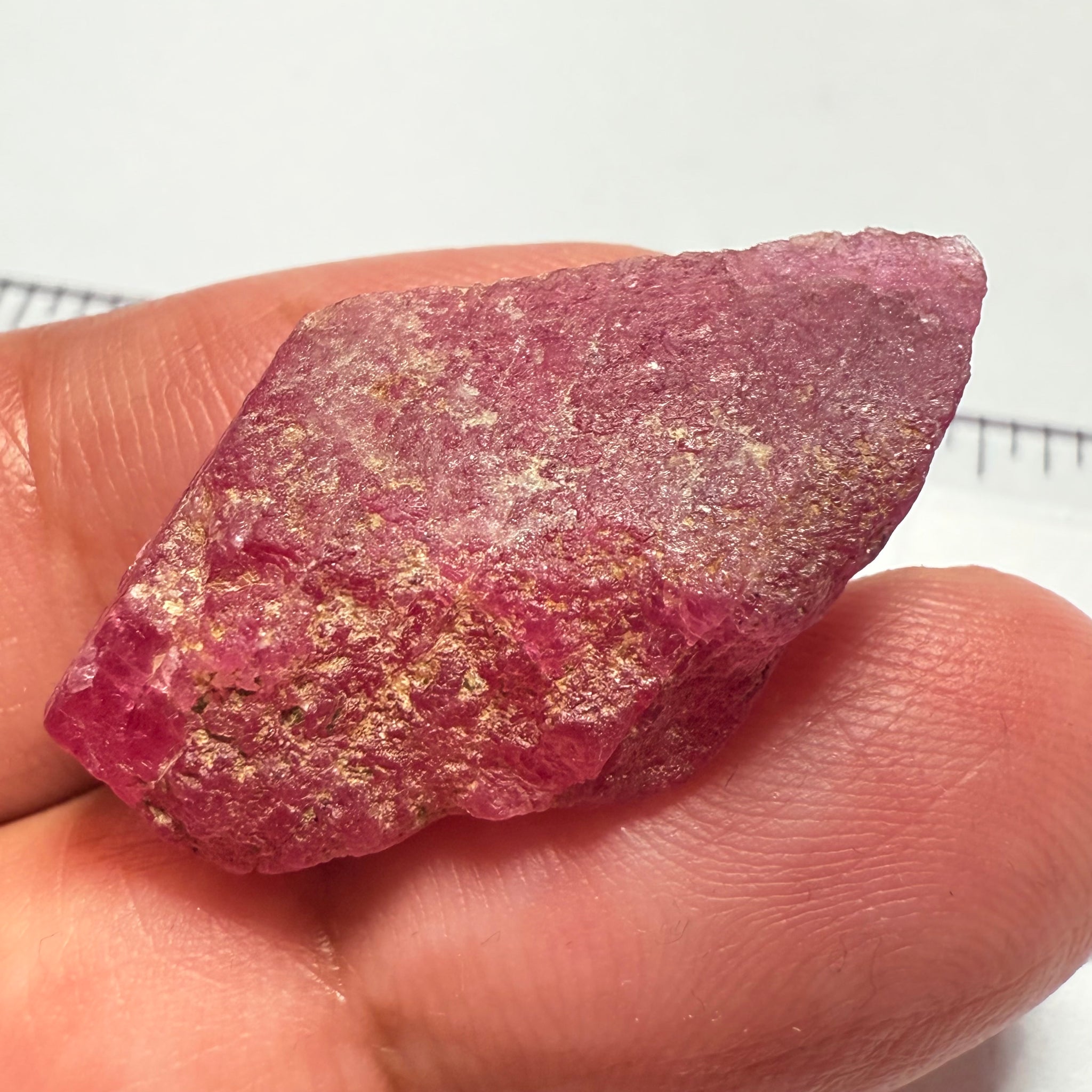 Ruby Crystal, Untreated Unheated, Tanzania, cleavage plane, formed like this, a dab of oil will remove the white dryness on the skin, Translucent, 32.68ct