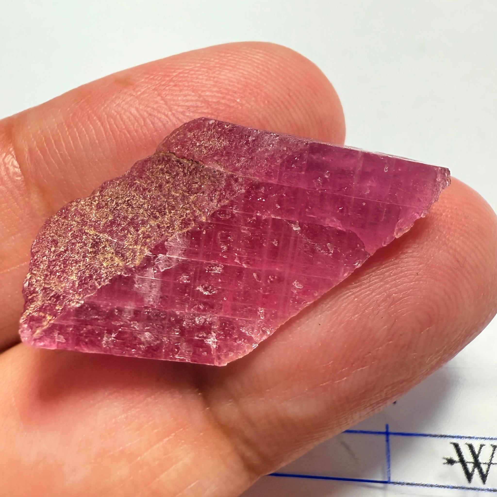 Ruby Crystal, Untreated Unheated, Tanzania, cleavage plane, formed like this, a dab of oil will remove the white dryness on the skin, Translucent, 32.68ct