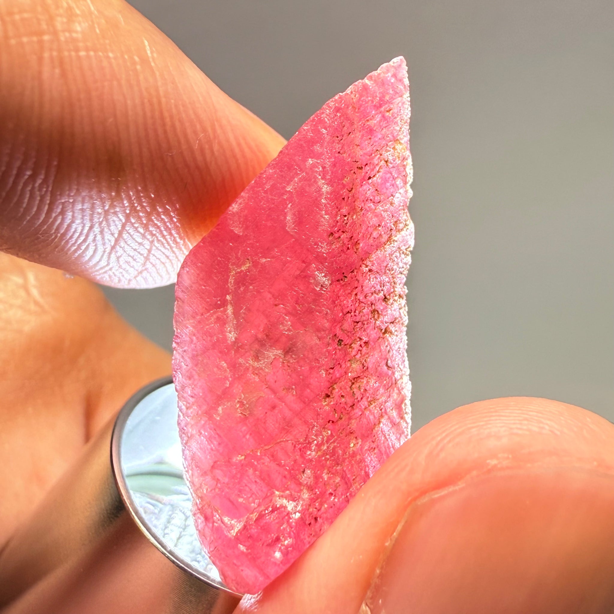 Ruby Crystal, Untreated Unheated, Tanzania, cleavage plane, formed like this, a dab of oil will remove the white dryness on the skin, Translucent, 21.93ct