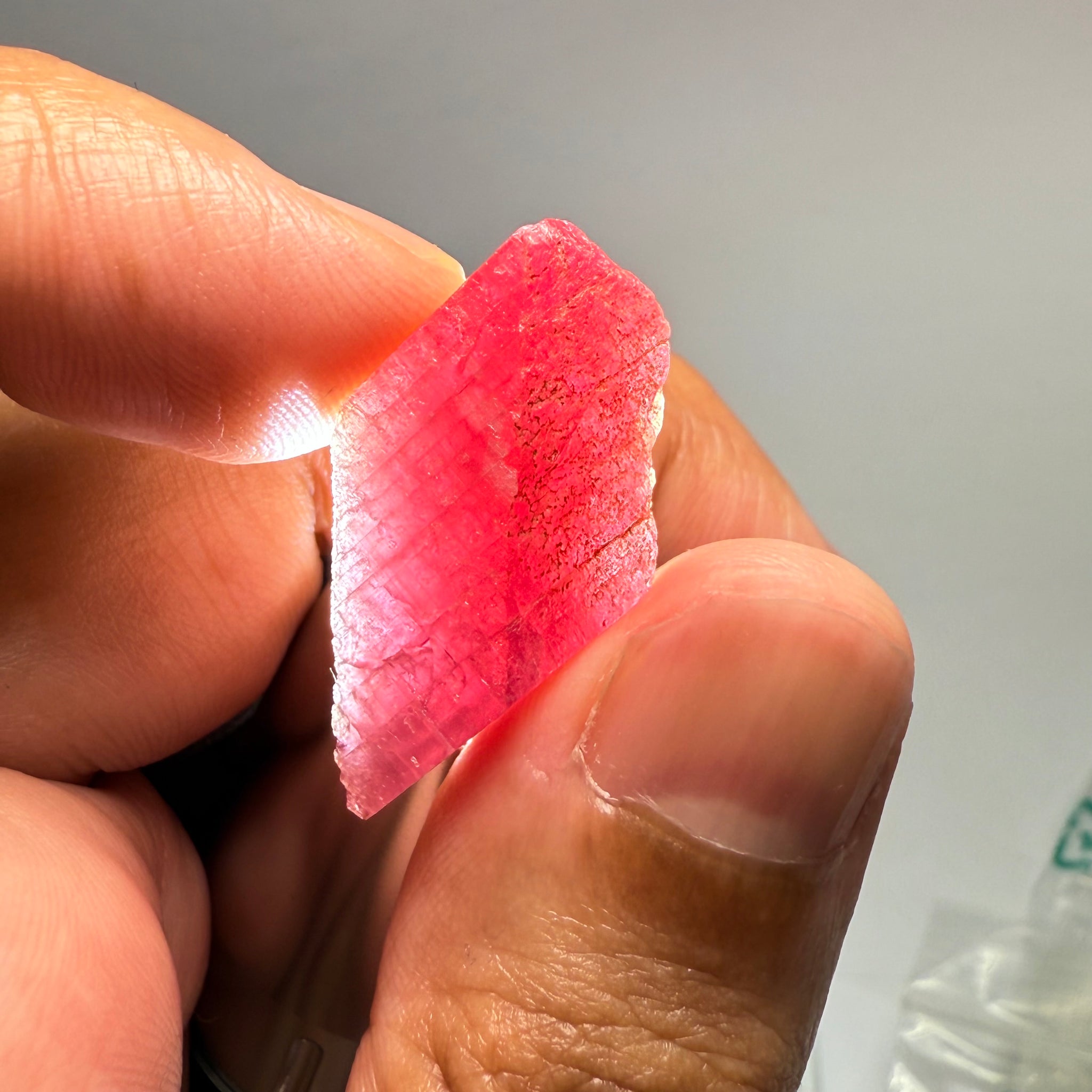 Ruby Crystal, Untreated Unheated, Tanzania, cleavage plane, formed like this, a dab of oil will remove the white dryness on the skin, Translucent, 32.68ct