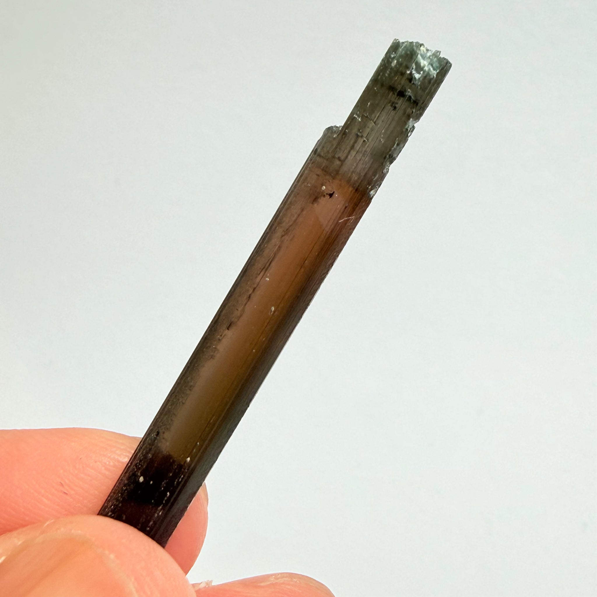 Tourmaline Crystal, 11.34ct, Mwajanga, Tanzania. Untreated Unheated, vvs-if except the blue part of the tip