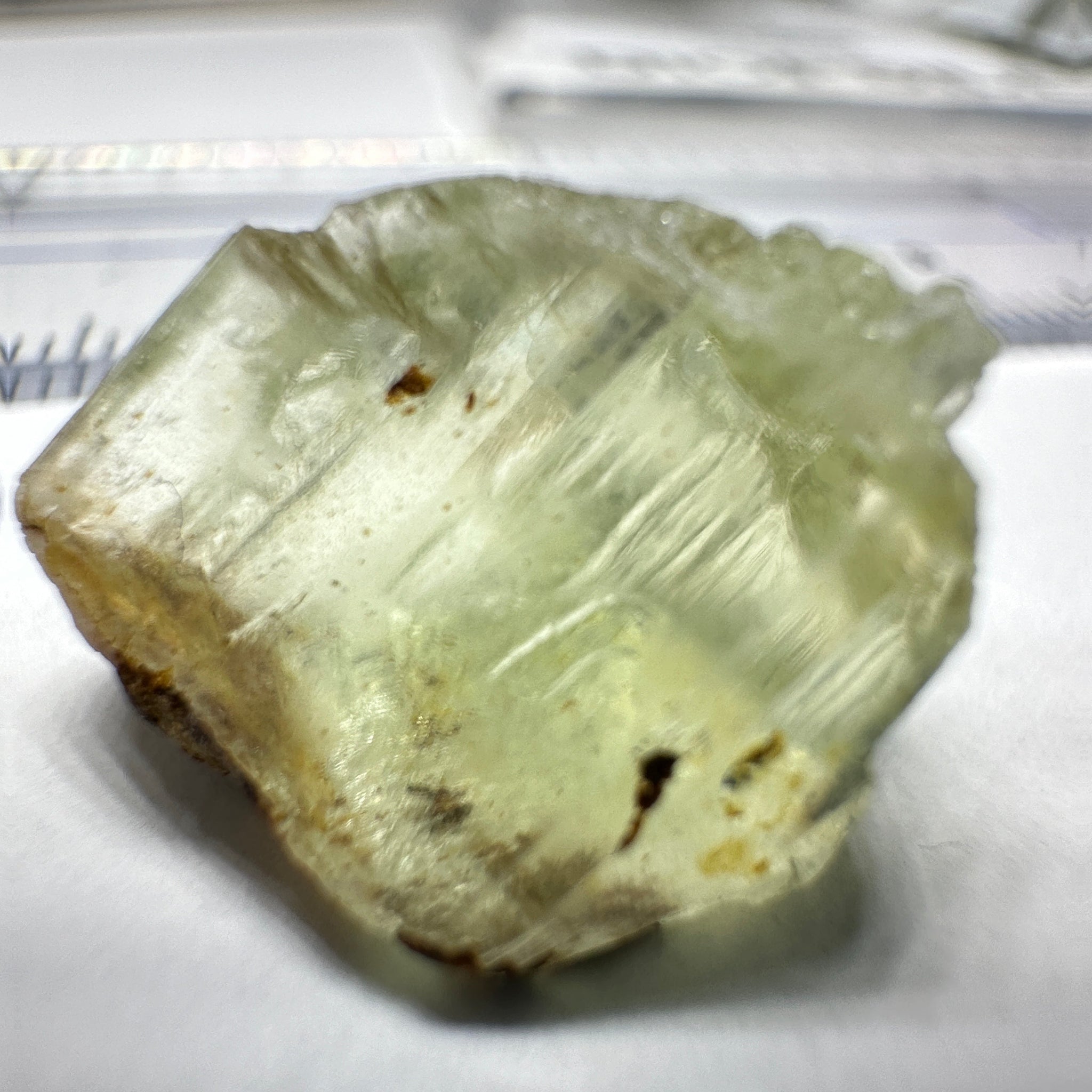 Tremolite Crystal, 13.66ct, Merelani, Tanzania, Untreated Unheated. Crack inside, the rest is vvs-if, see pic. Beautiful soft lime green colour