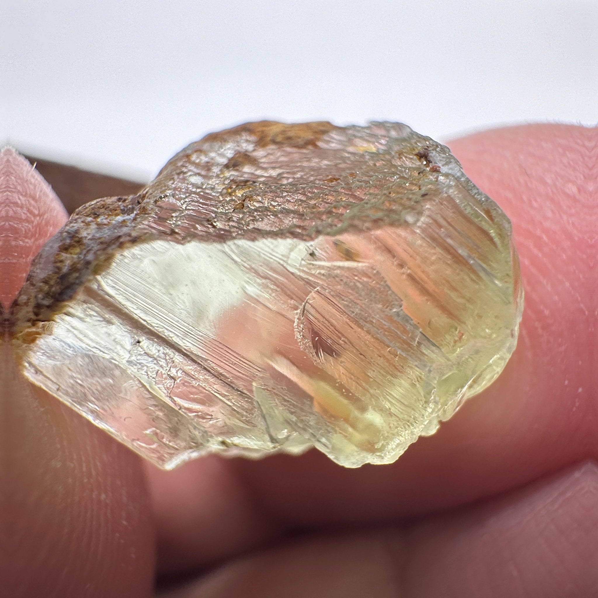 Tremolite Crystal, 13.66ct, Merelani, Tanzania, Untreated Unheated. Crack inside, the rest is vvs-if, see pic. Beautiful soft lime green colour