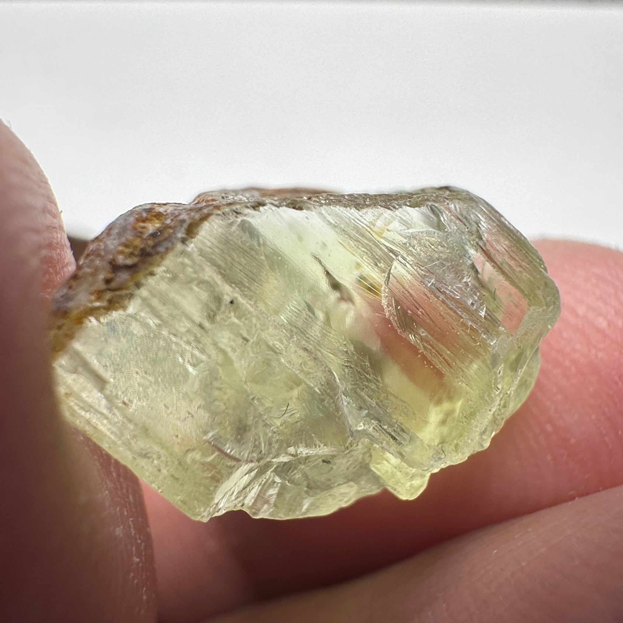 Tremolite Crystal, 13.66ct, Merelani, Tanzania, Untreated Unheated. Crack inside, the rest is vvs-if, see pic. Beautiful soft lime green colour