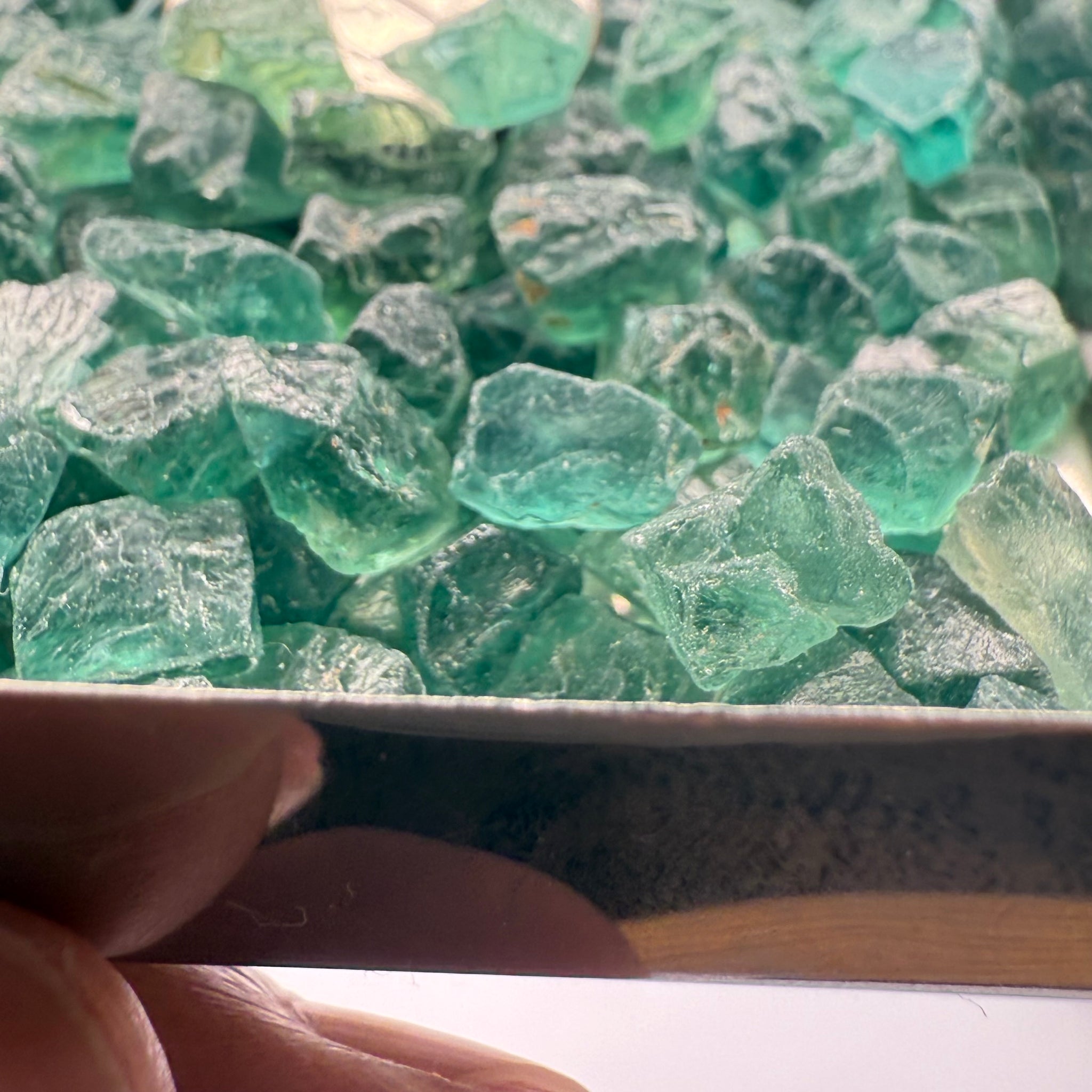 Neon Vivid Blue Green Apatite, Tanzania, Untreated Unheated. SINGLES price is per piece, cabbing, faceting and specimen grade mix, average size 1.8ct sold on a blind pour, see closeups