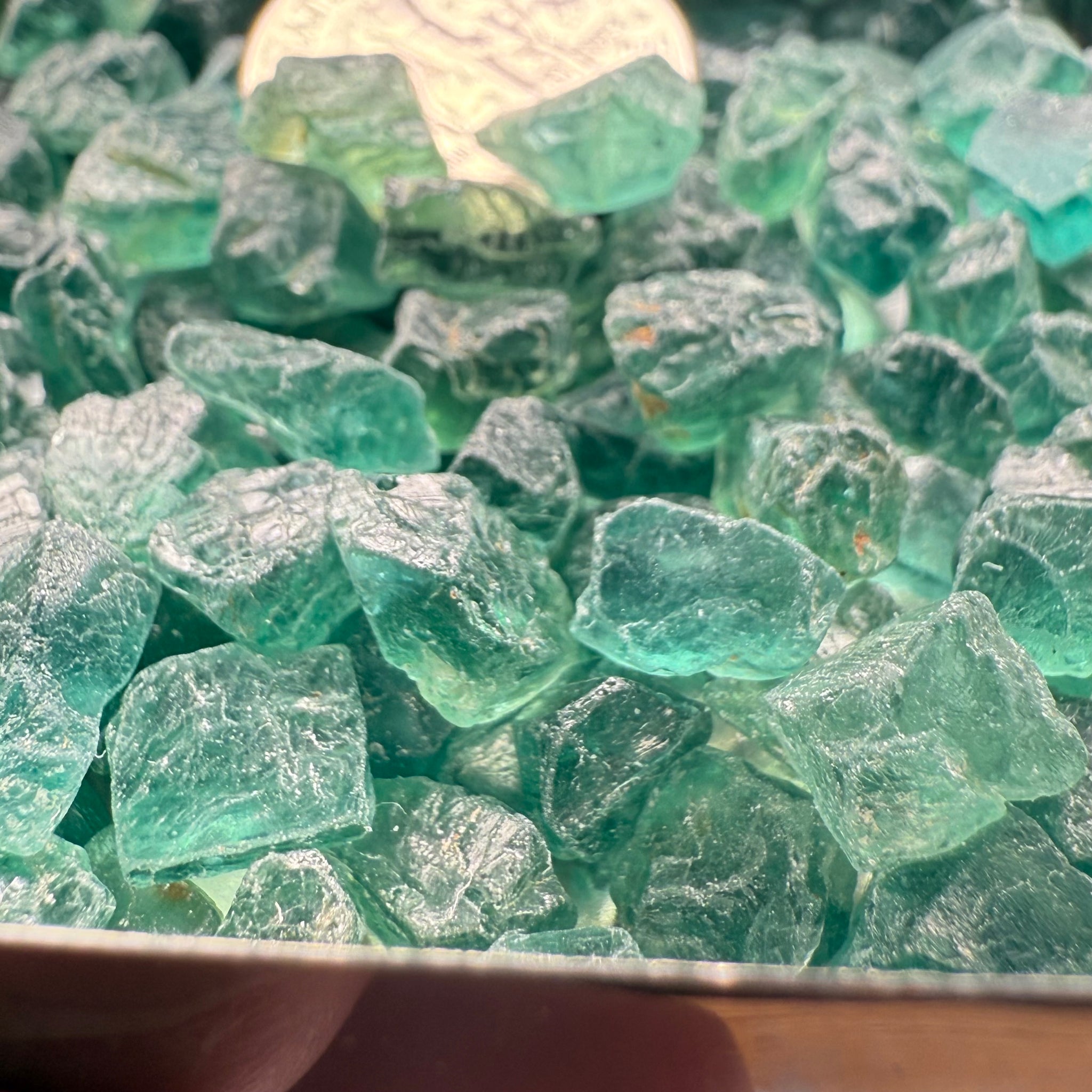 Neon Vivid Blue Green Apatite, Tanzania, Untreated Unheated. SINGLES price is per piece, cabbing, faceting and specimen grade mix, average size 1.8ct sold on a blind pour, see closeups