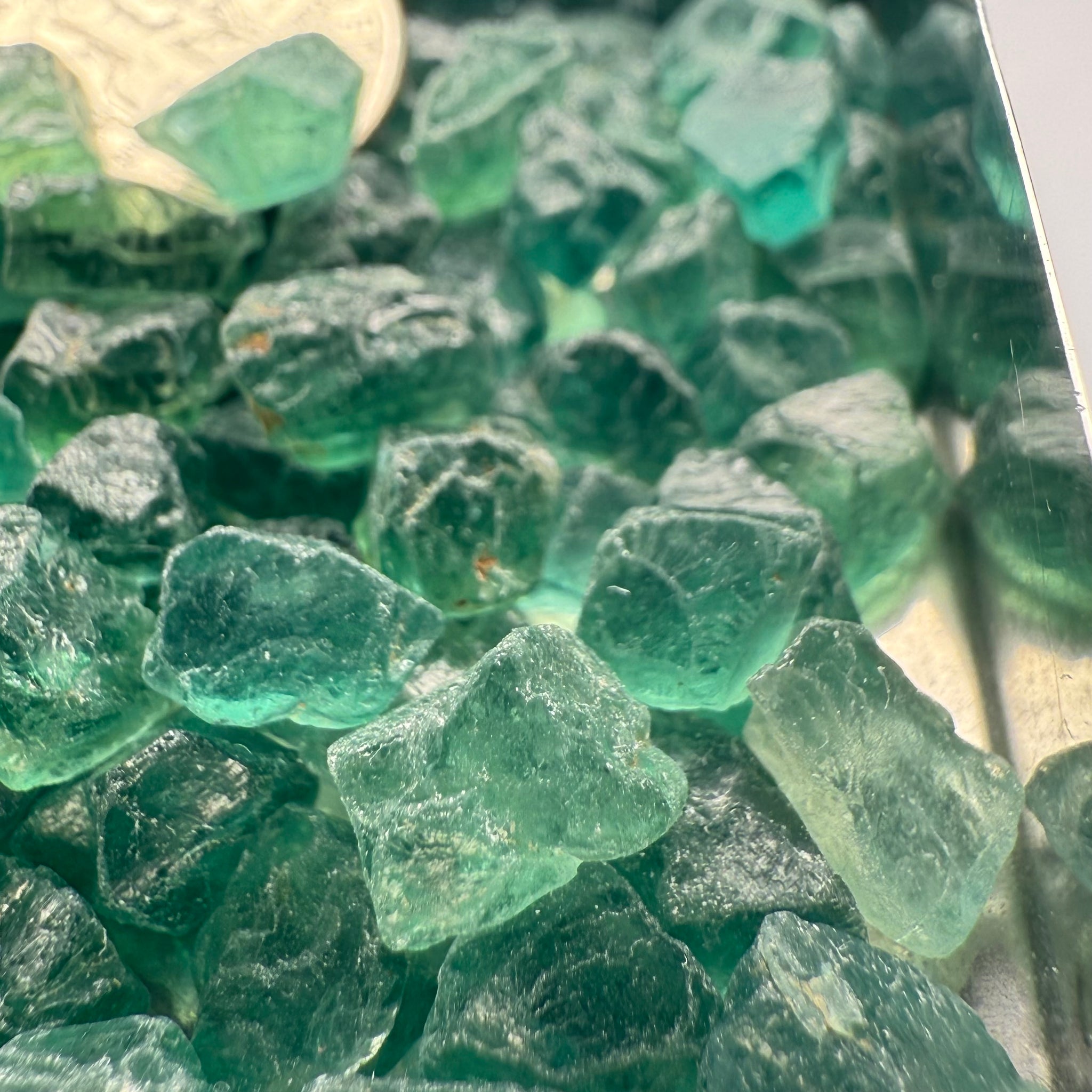 Neon Vivid Blue Green Apatite, Tanzania, Untreated Unheated. SINGLES price is per piece, cabbing, faceting and specimen grade mix, average size 1.8ct sold on a blind pour, see closeups