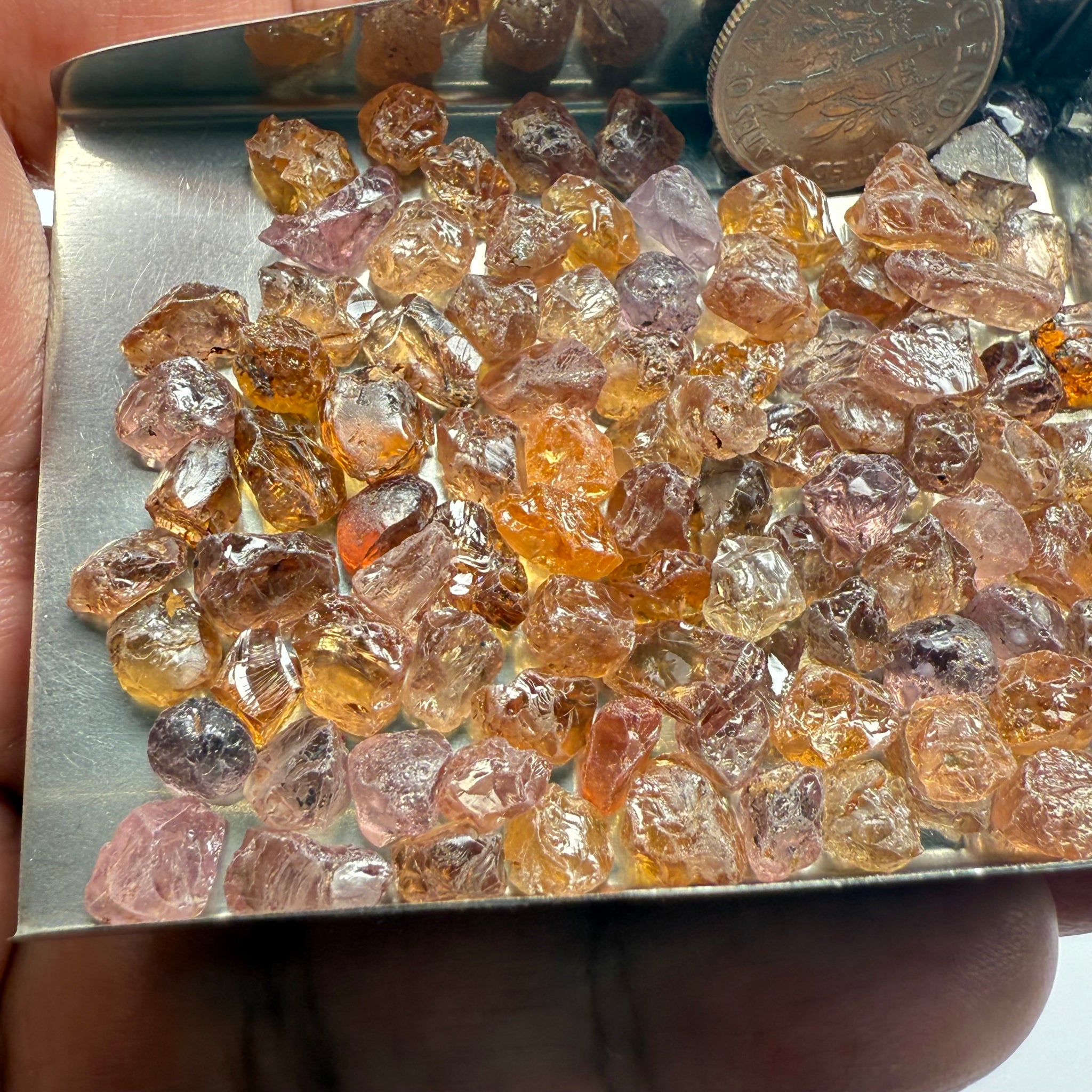 Garnet MIX, look closely it’s a whole mix of Mandarins, Colour Changers, Lindi, Mahenge Garnets and more all mixed up, see closeup, Tanzania, Untreated Unheated. SINGLES price is per piece sold on a blind pour basis, some clean some included, av. 1.4ct