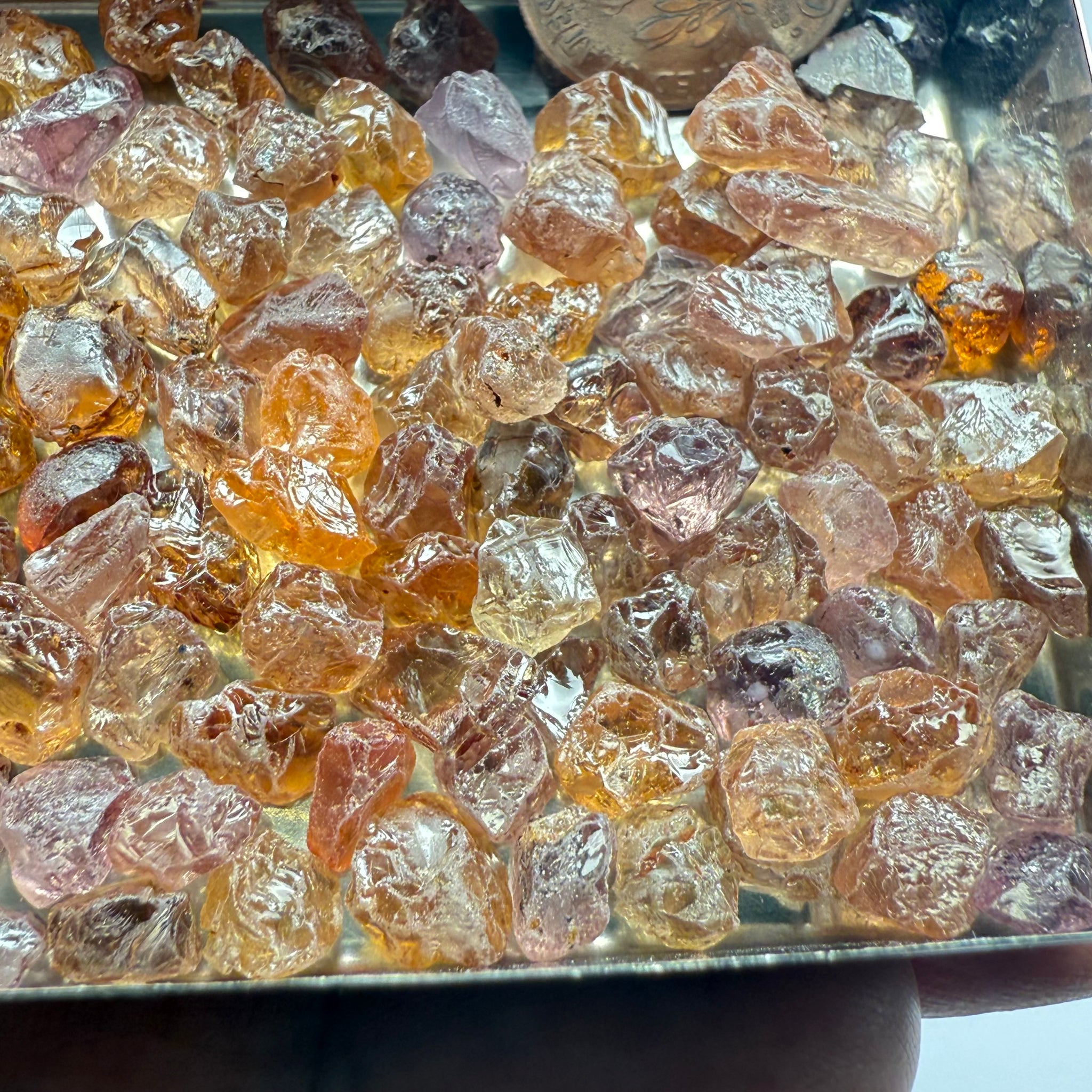 Garnet MIX, look closely it’s a whole mix of Mandarins, Colour Changers, Lindi, Mahenge Garnets and more all mixed up, see closeup, Tanzania, Untreated Unheated. SINGLES price is per piece sold on a blind pour basis, some clean some included, av. 1.4ct