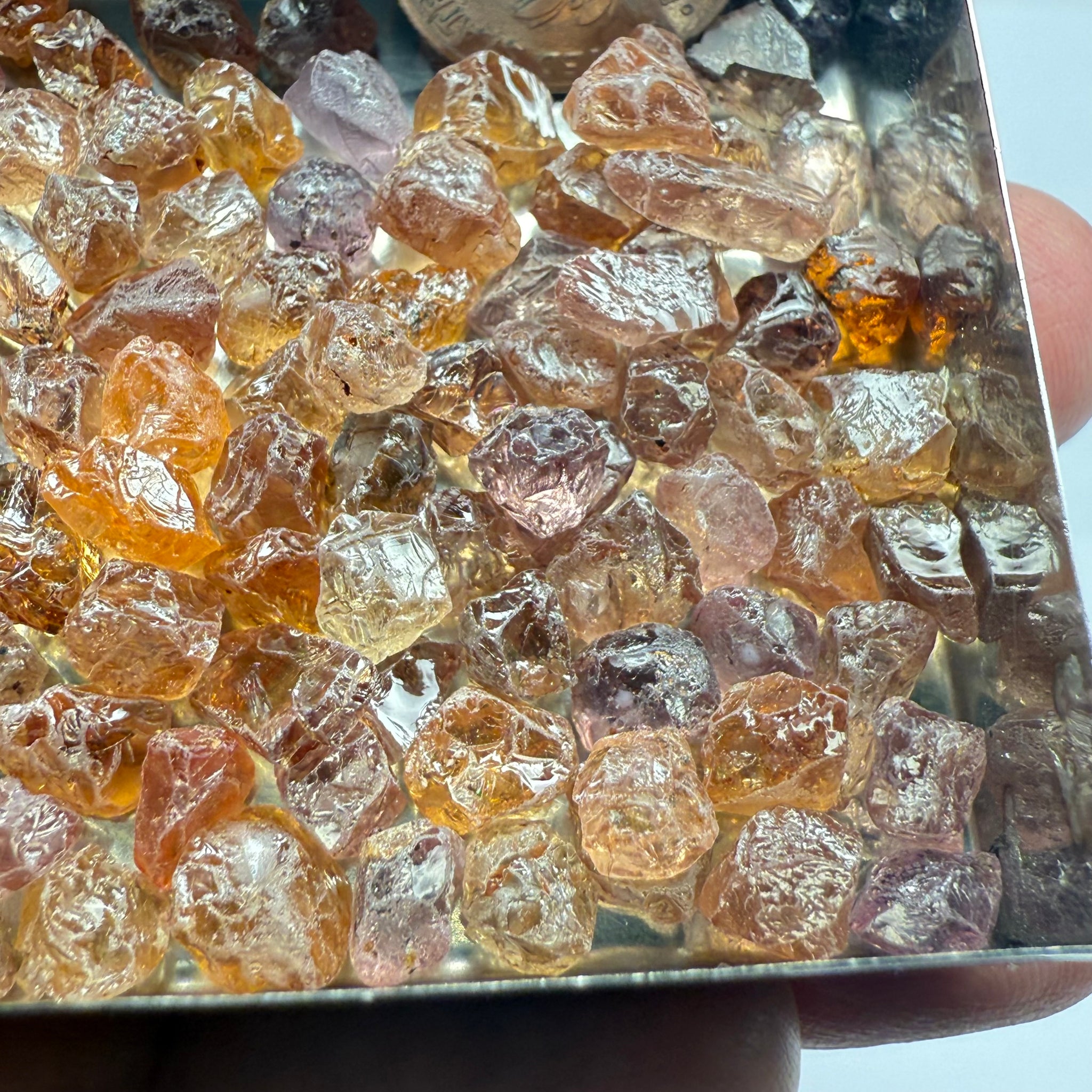 Garnet MIX, look closely it’s a whole mix of Mandarins, Colour Changers, Lindi, Mahenge Garnets and more all mixed up, see closeup, Tanzania, Untreated Unheated. SINGLES price is per piece sold on a blind pour basis, some clean some included, av. 1.4ct