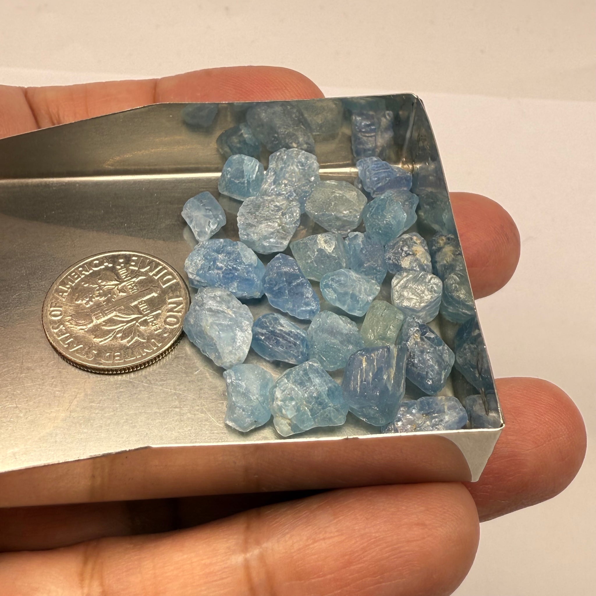 Blue Apatite Crystals from Merelani, Tanzania, Untreated Unheated. SINGLES price is per piece sold on a blind pour basis, specimen grade