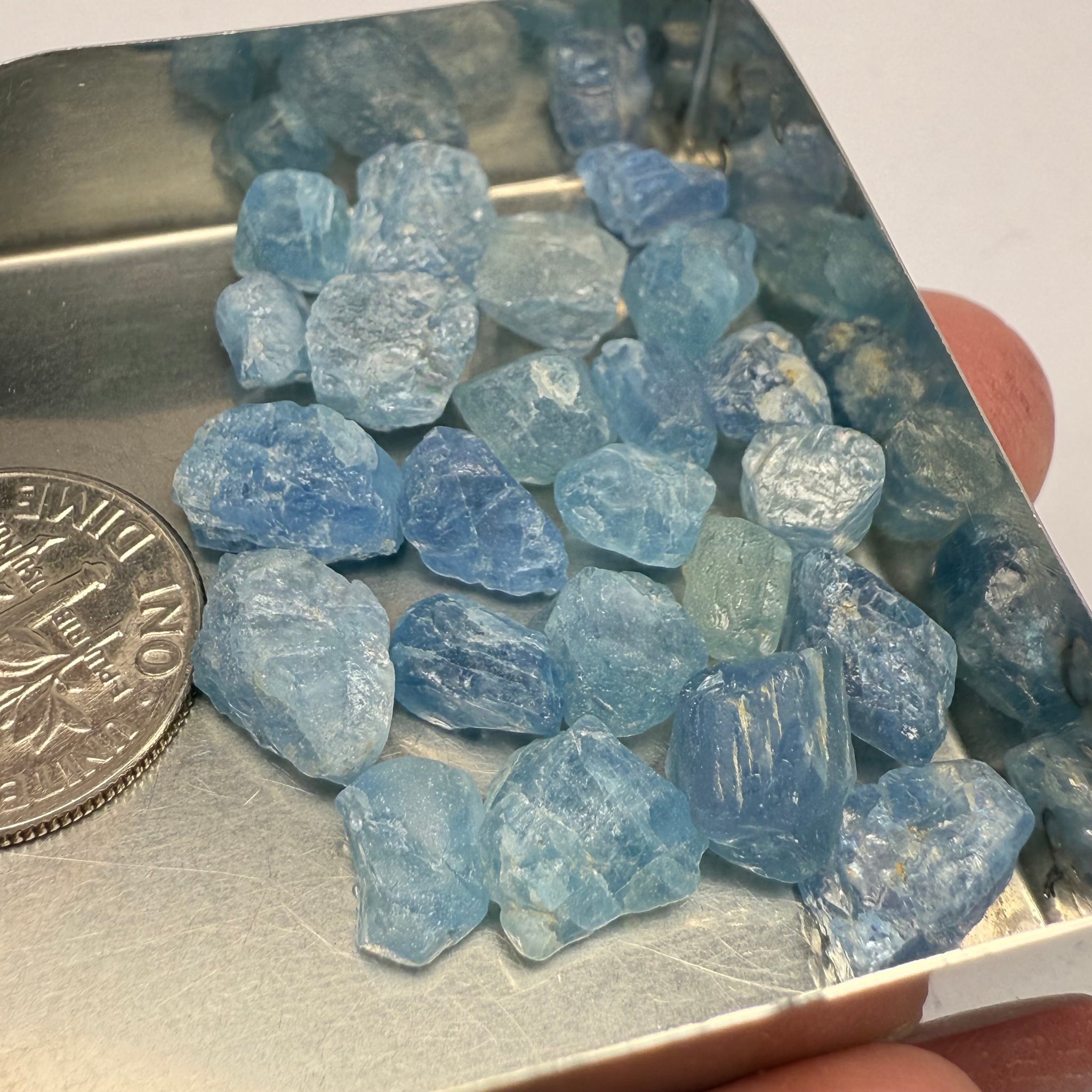 Blue Apatite Crystals from Merelani, Tanzania, Untreated Unheated. SINGLES price is per piece sold on a blind pour basis, specimen grade