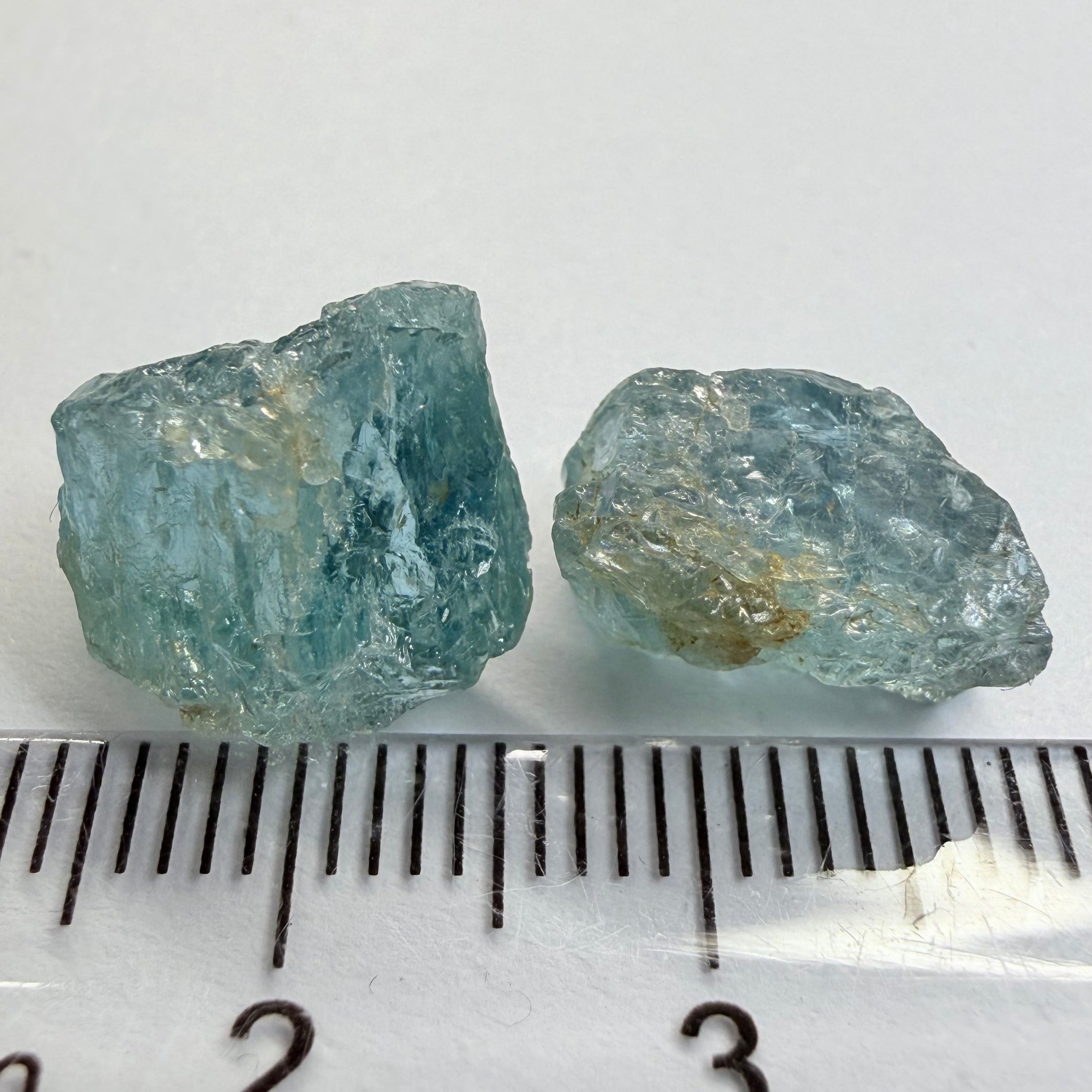 Aquamarine 2pcs, 13.23ct tw, Songea, Tanzania, Untreated Unheated, slightly to moderately included