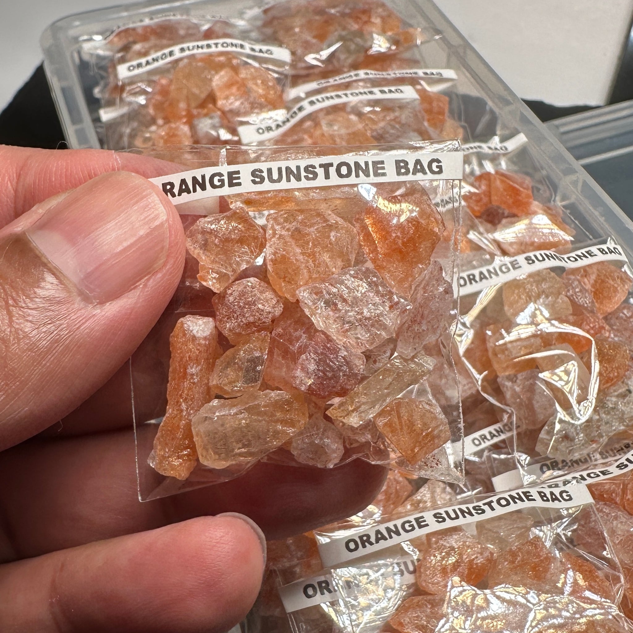 Orange Sunstone Bag, Tanzania, faceting, cabbing and specimen grade
