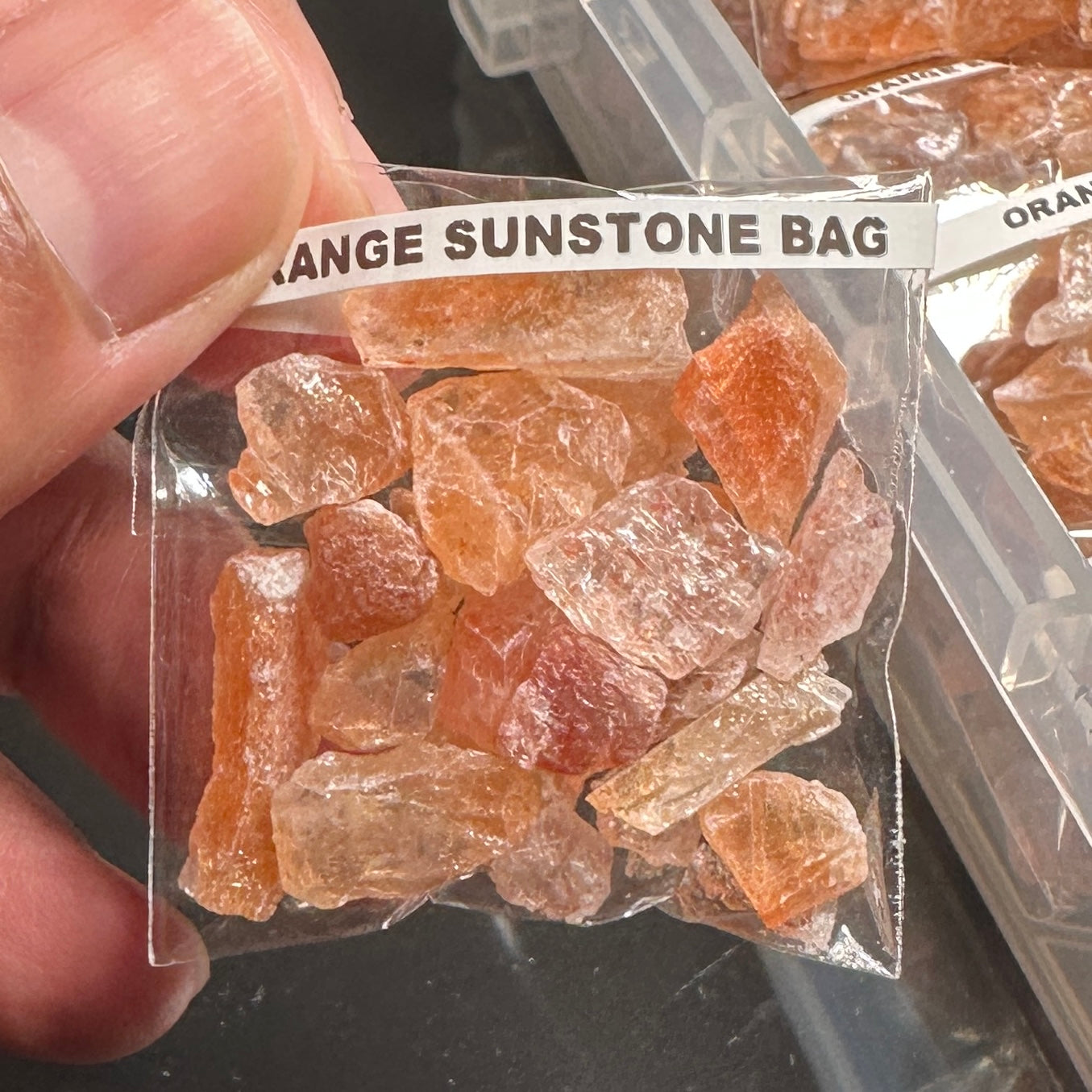 Orange Sunstone Bag, Tanzania, faceting, cabbing and specimen grade