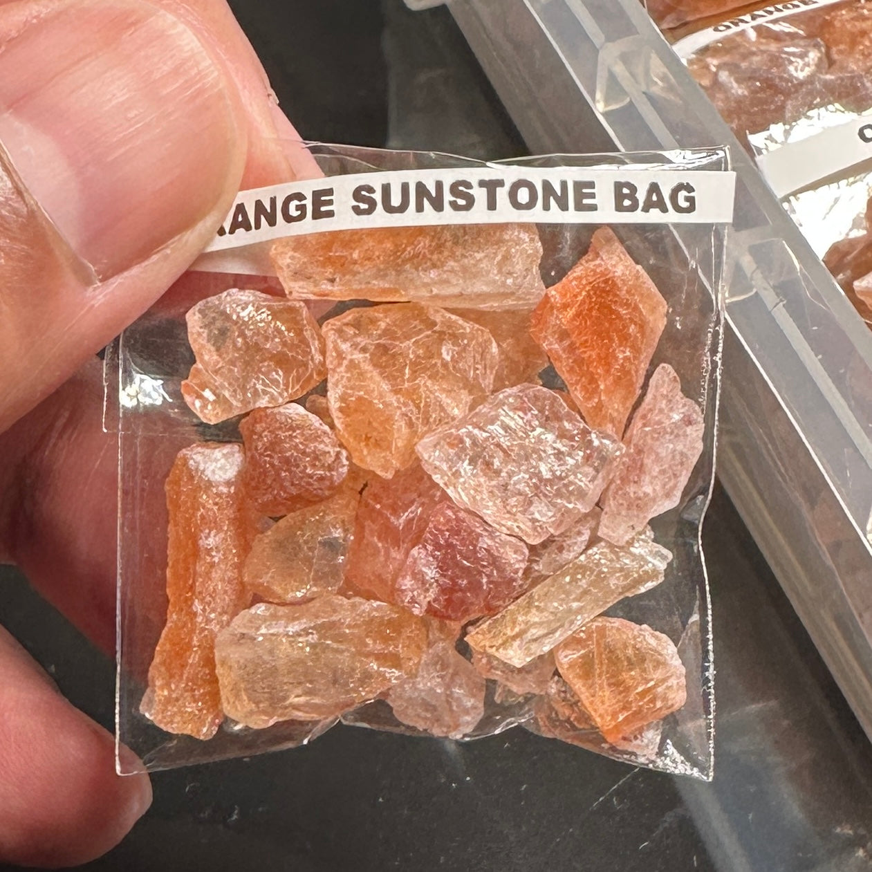 Orange Sunstone Bag, Tanzania, faceting, cabbing and specimen grade