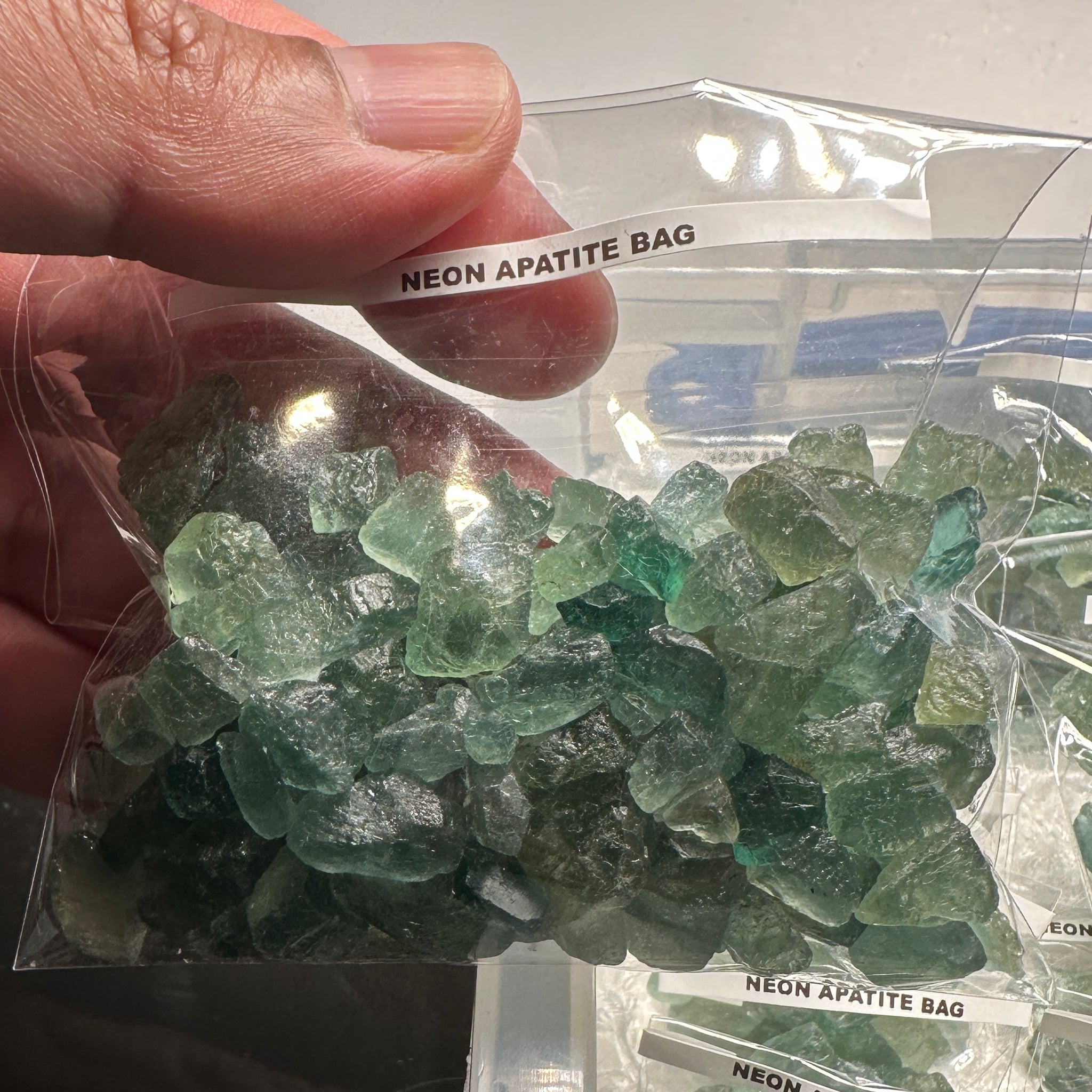 Neon Apatite Large Bag, Tanzania, cabbing, faceting and specimen grade mix
