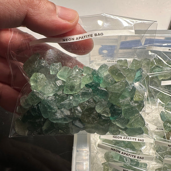 Neon Apatite Large Bag, Tanzania, cabbing, faceting and specimen grade mix