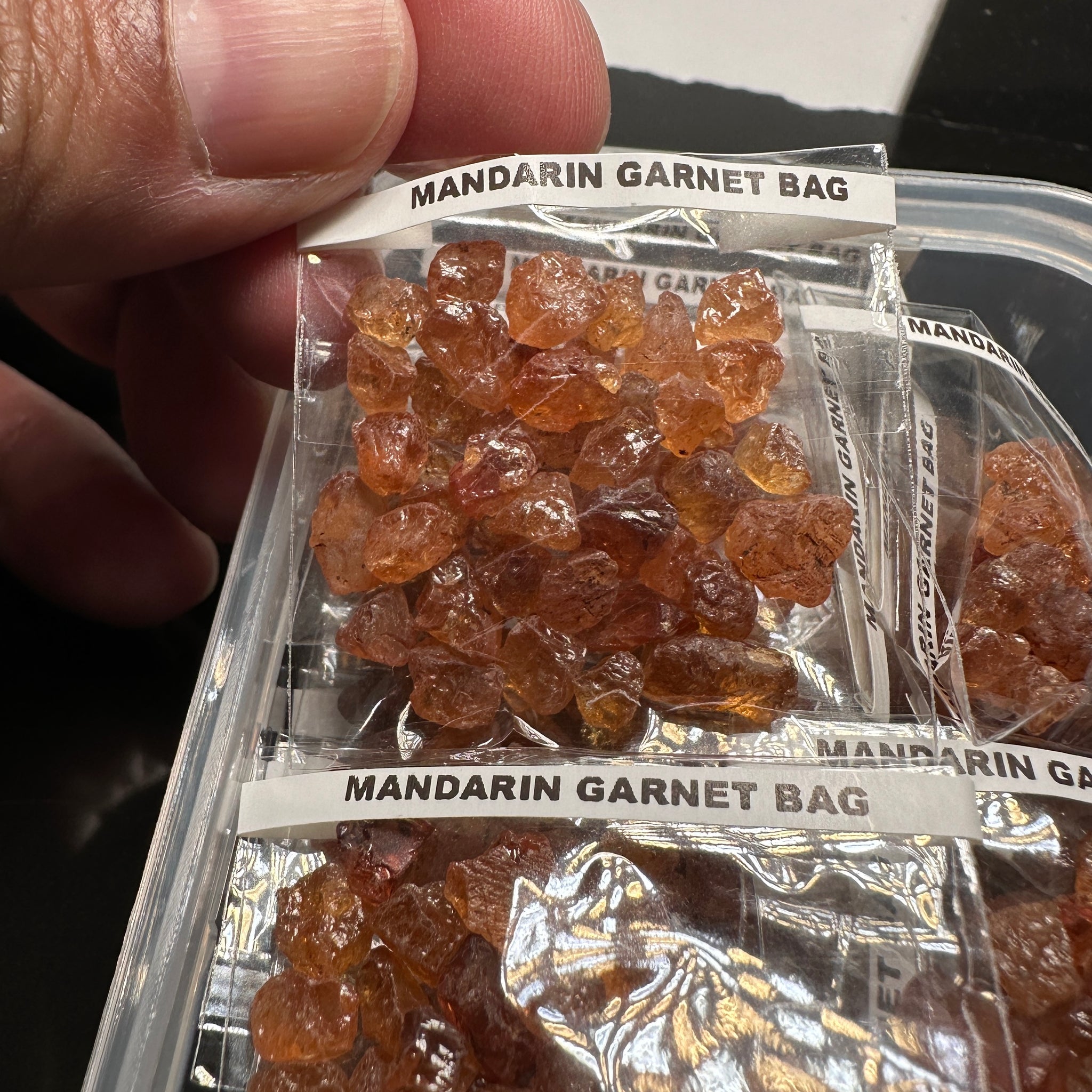 Mandarin Garnet Bag, Tanzania- for inlay only, not for faceting