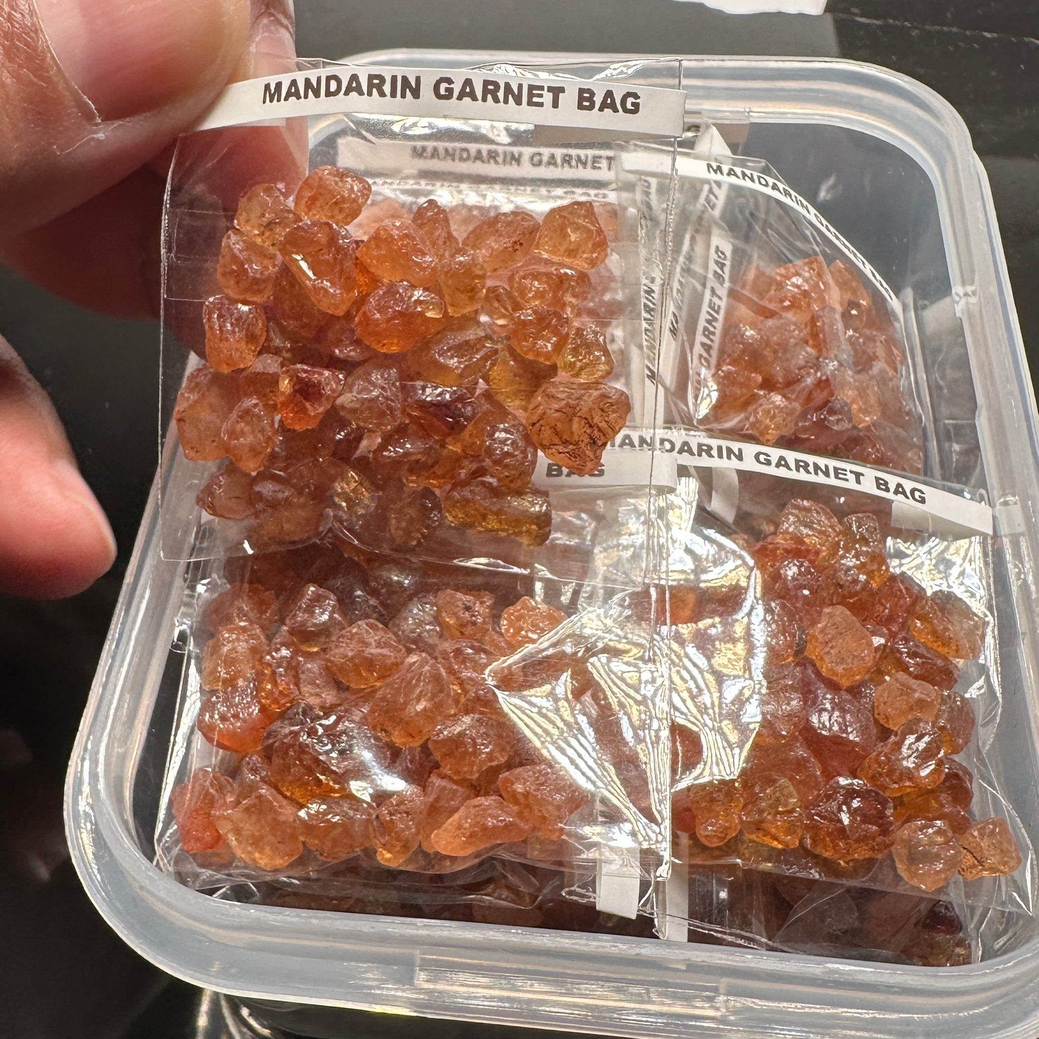 Mandarin Garnet Bag, Tanzania- for inlay only, not for faceting